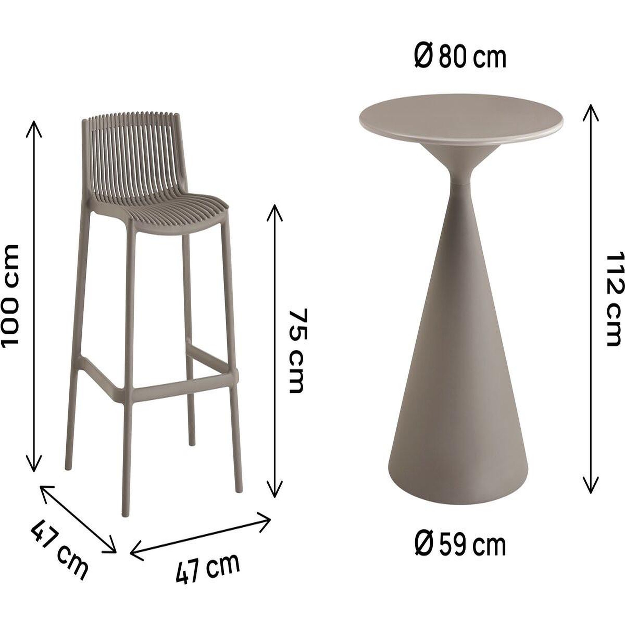 Voir la diapositive 3 : Habitat et Jardin Table et chaises hautes de jardin bistrot empilables  néora  - 2 places - taupe