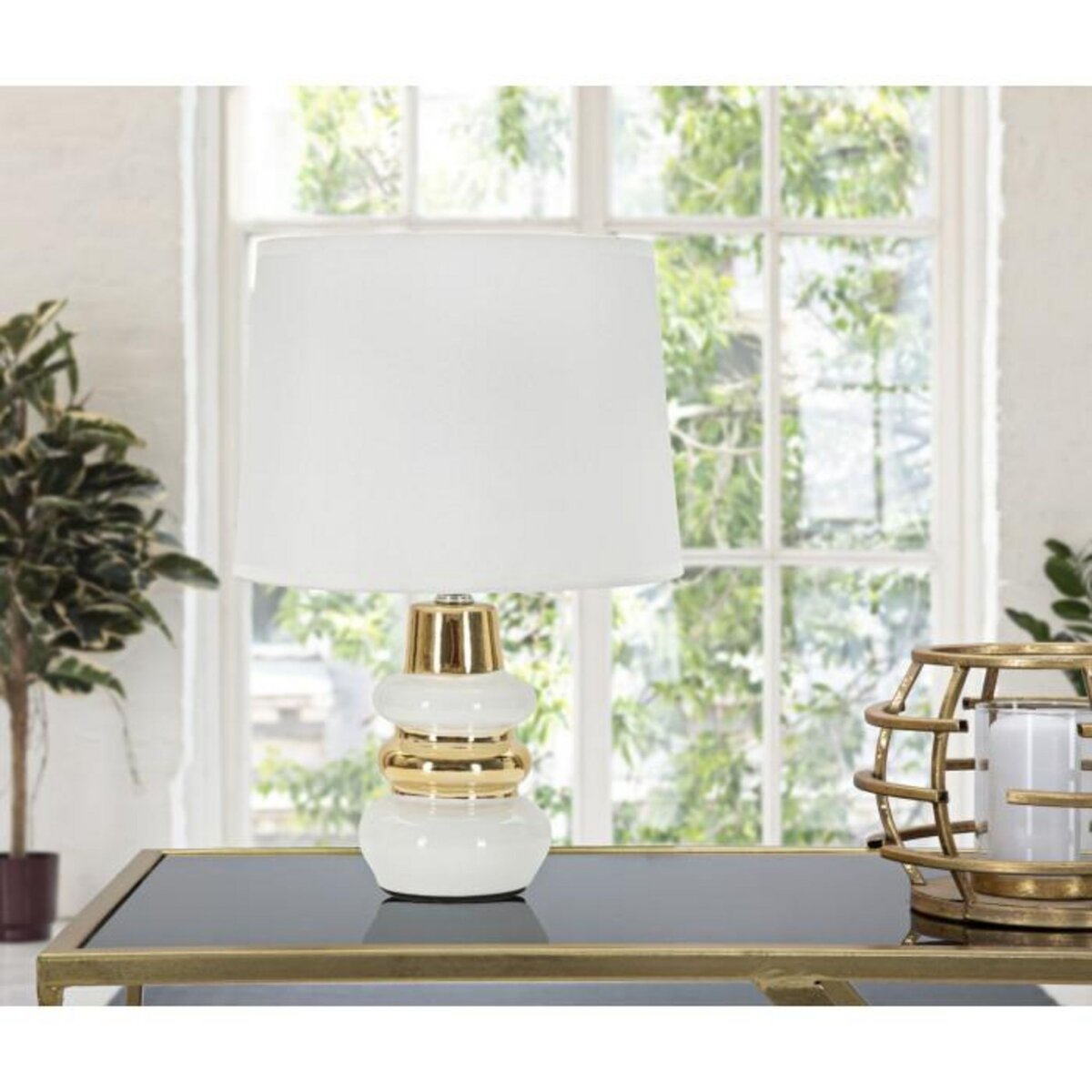 Paris Prix Lampe à Poser en Céramique  Liara  32cm Blanc & Or