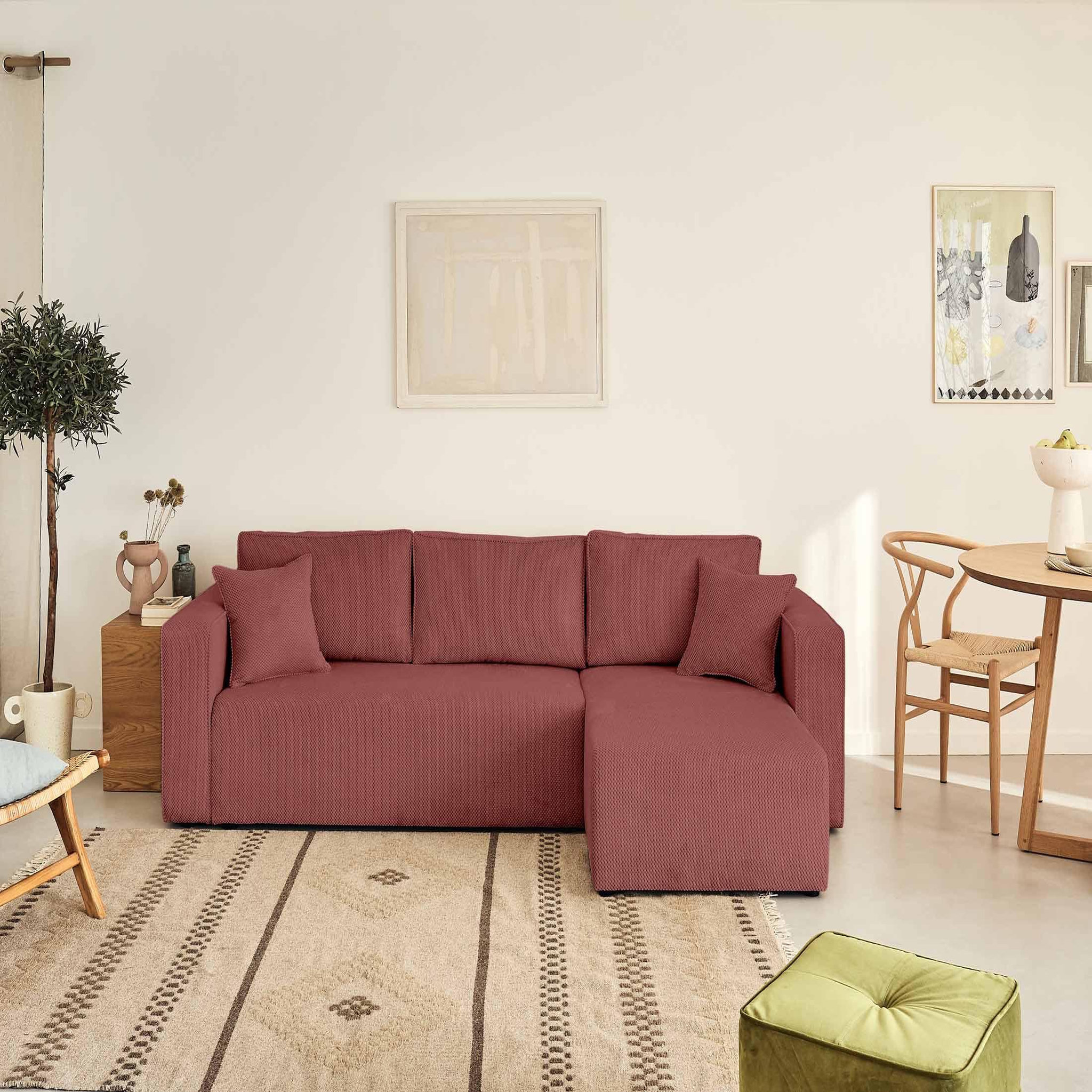 Voir la diapositive 6 : BEST MOBILIER Topaze - canapé d'angle réversible - 4 places - convertible avec coffre - en velours texturé