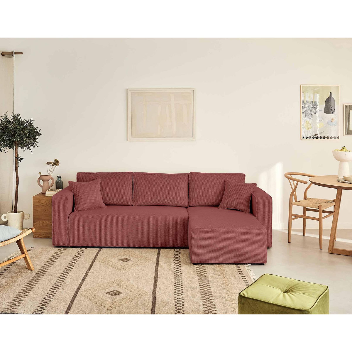 BEST MOBILIER Topaze - canapé d'angle réversible - 4 places - convertible avec coffre - en velours texturé