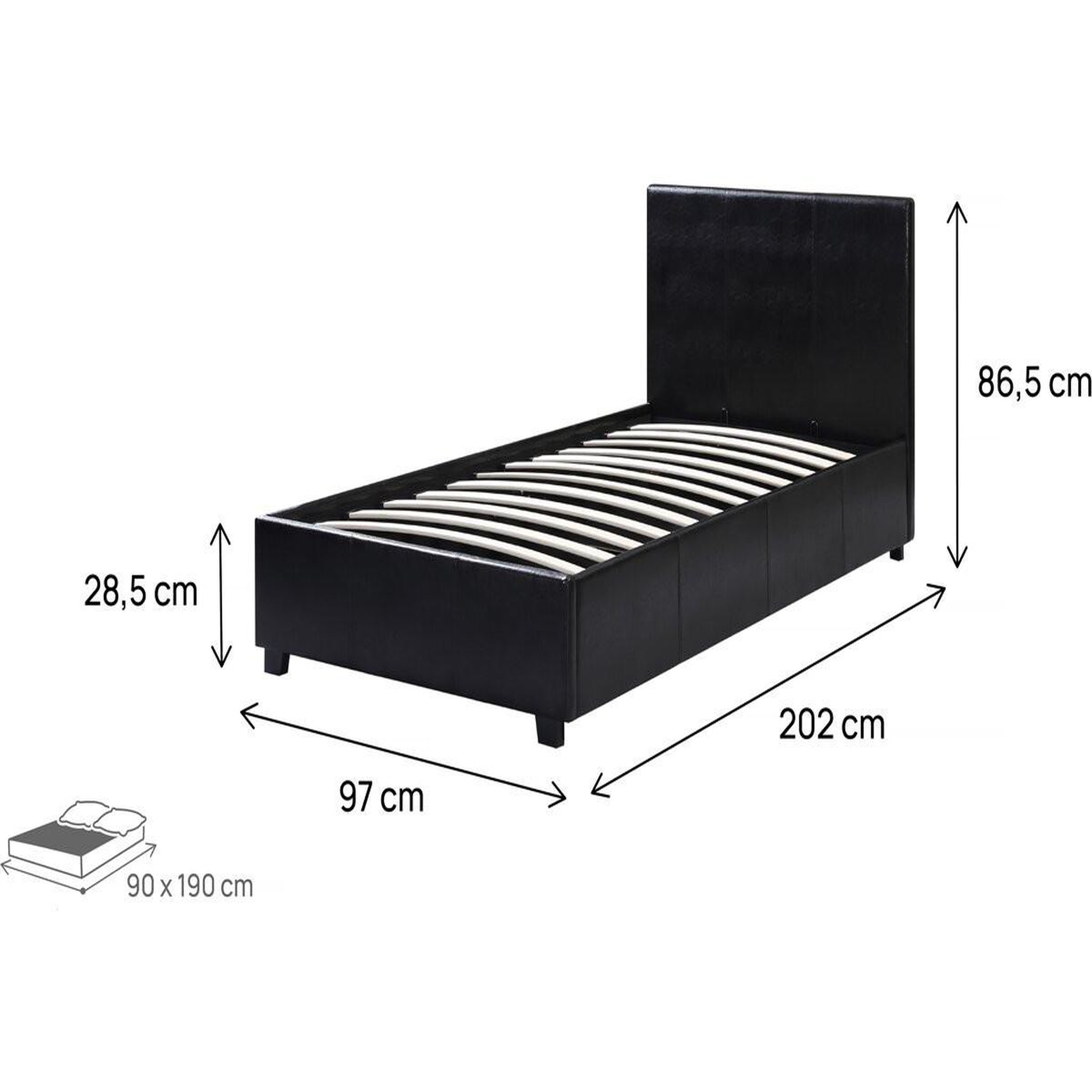 Voir la diapositive 4 : Habitat et Jardin Lit avec coffre  Carla  - 90 x 190 cm - Noir