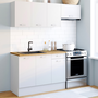 Voir la diapositive 2 : ID MARKET Cuisine complète 180 cm SUBTIL avec plan de travail 5 éléments blanc et plateaux bois