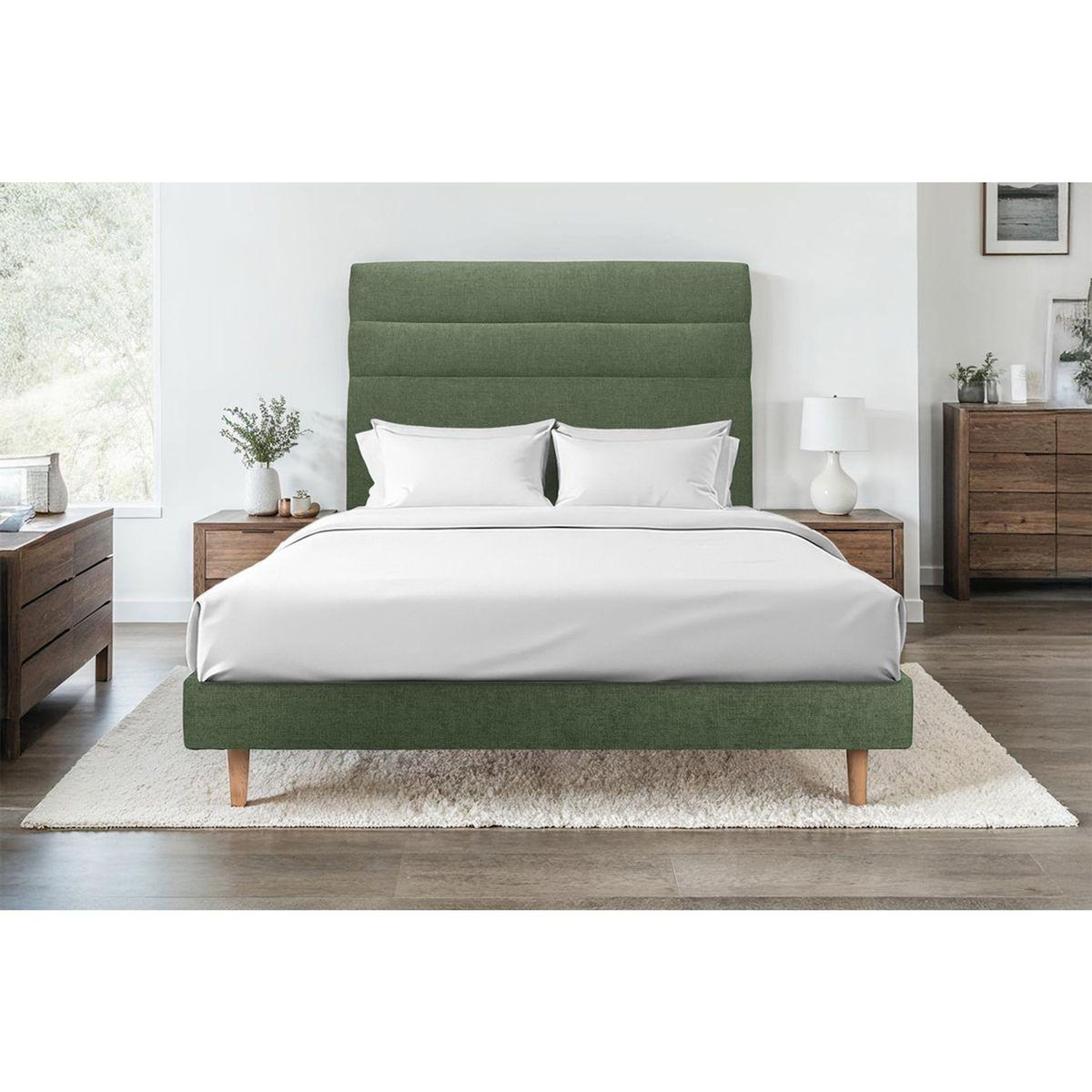 Sommeil de Plomb Lit avec tête de lit lignes tissu et sommier kit - Hauteur totale : 29cm