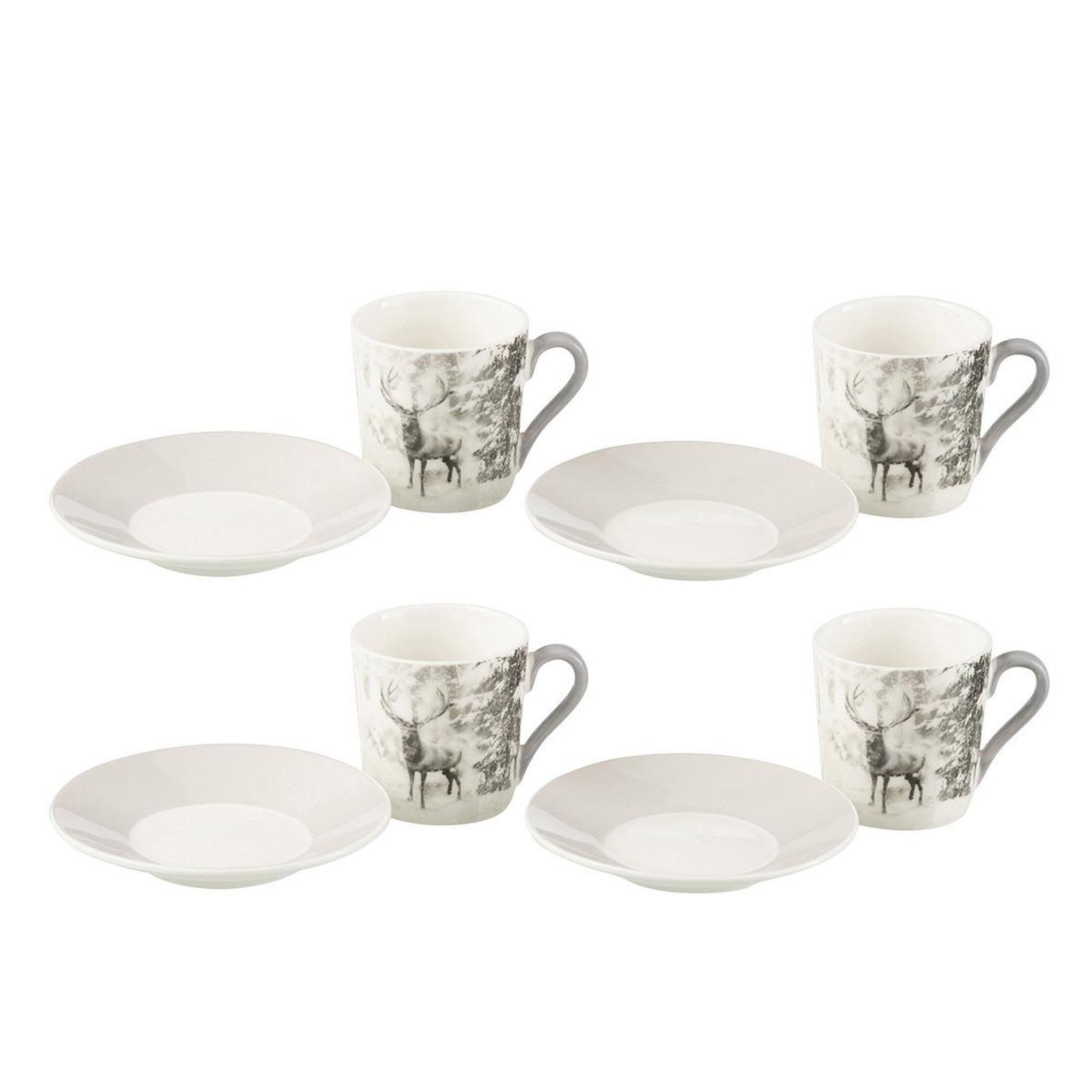 Voir la diapositive 2 : J-LINE Lot de 4 tasses à café & sous-tasses  renne  8cl gris