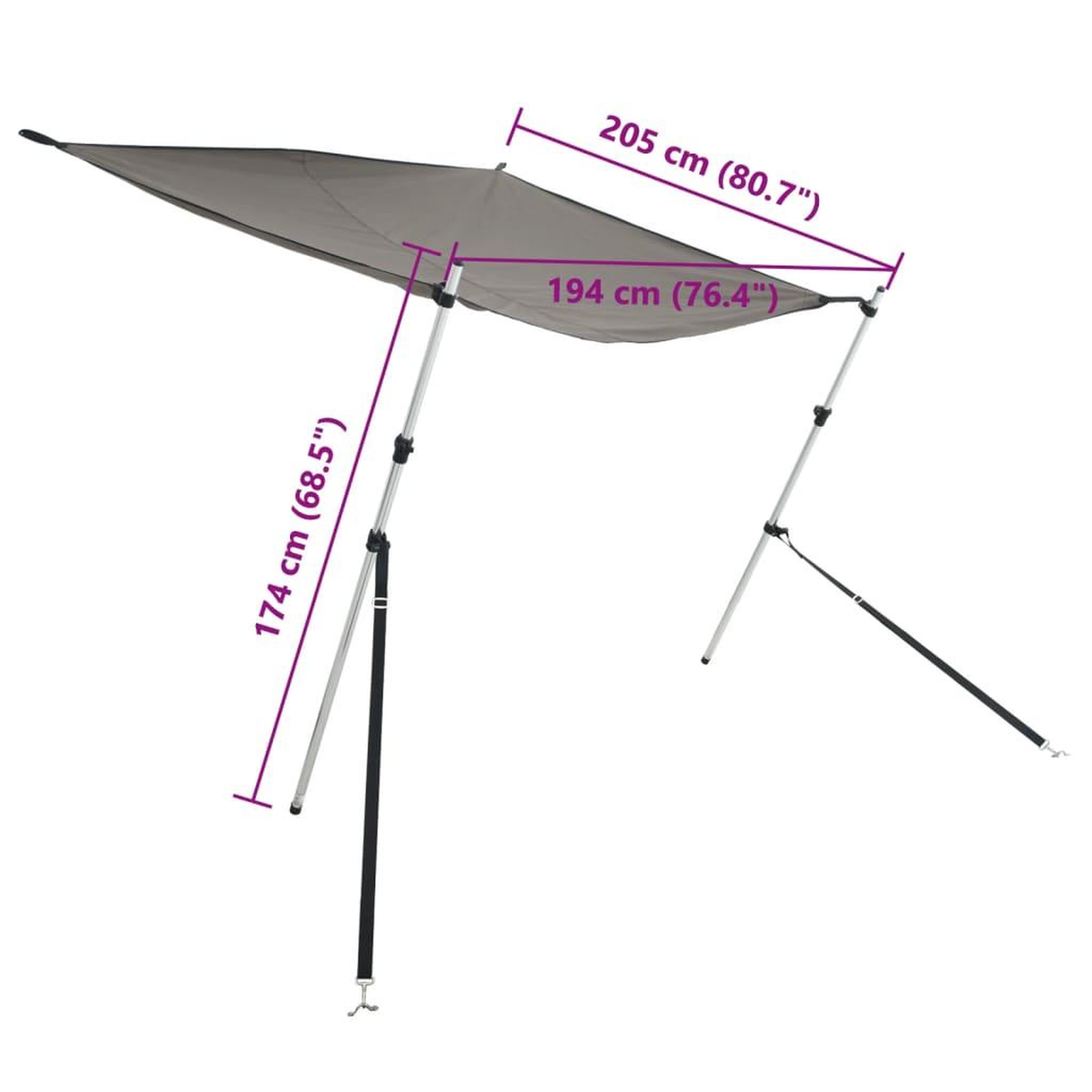 Voir la diapositive 6 : VIDAXL Kit d'extension d'ombrage T-Top anthracite 174x205x(115-194) cm