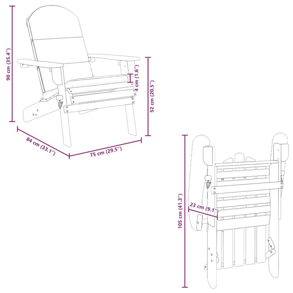 VIDAXL Chaise de jardin Adirondack avec coussins bois massif d'acacia