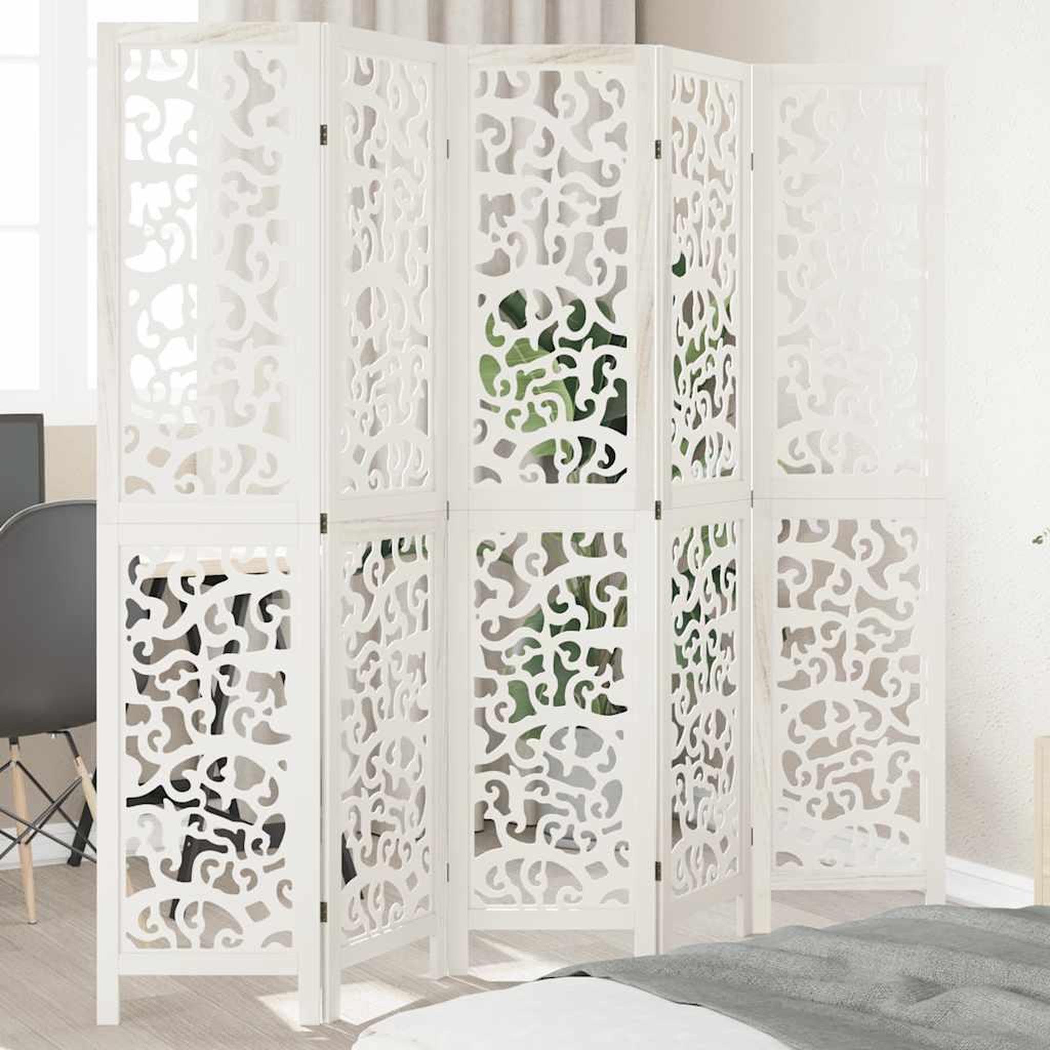 VIDAXL Cloison de separation 5 panneaux blanc bois de paulownia massif