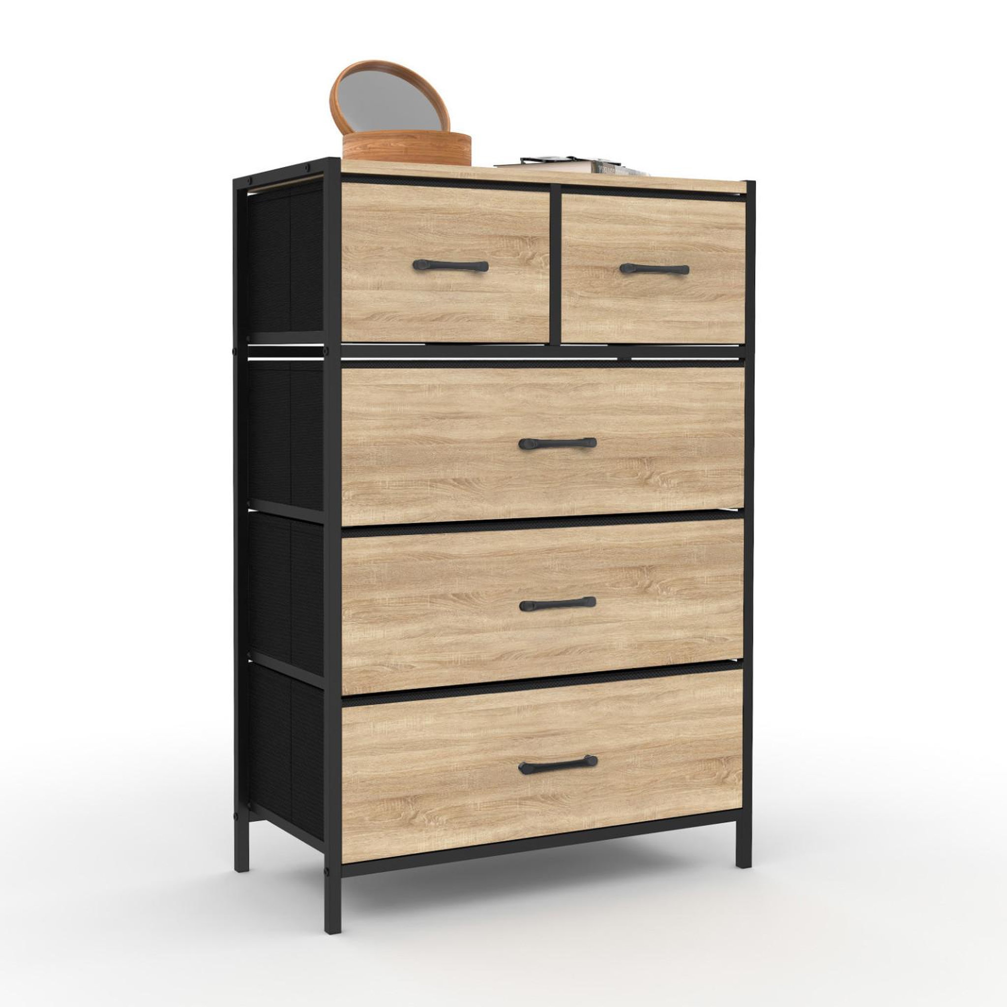 ID MARKET Chiffonnier 5 tiroirs en tissu utah 60x30x90 cm commode semainier design industriel