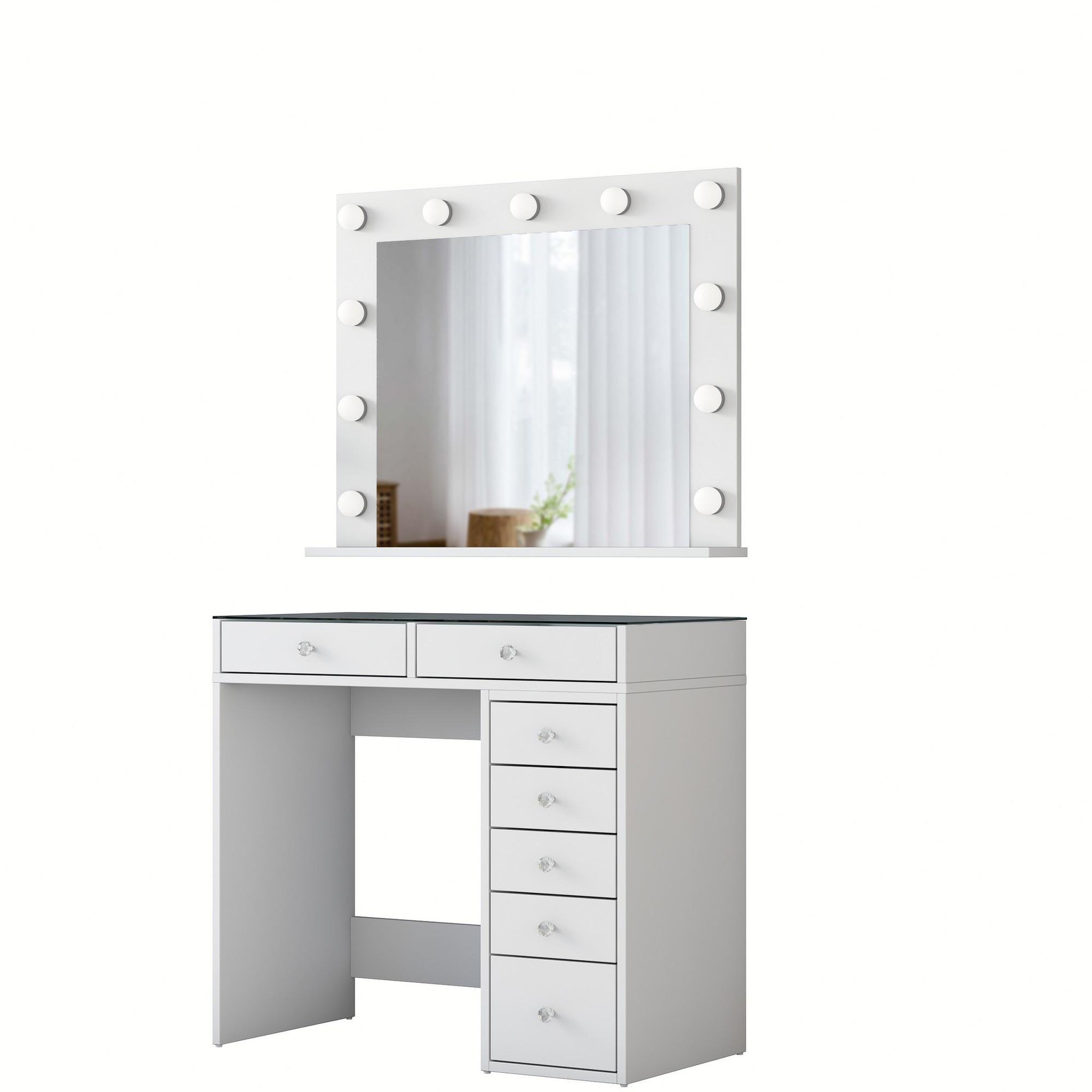 Habitat et Jardin Coiffeuse avec miroir en bois  kona  - 90 x 44 x 80 cm - blanc