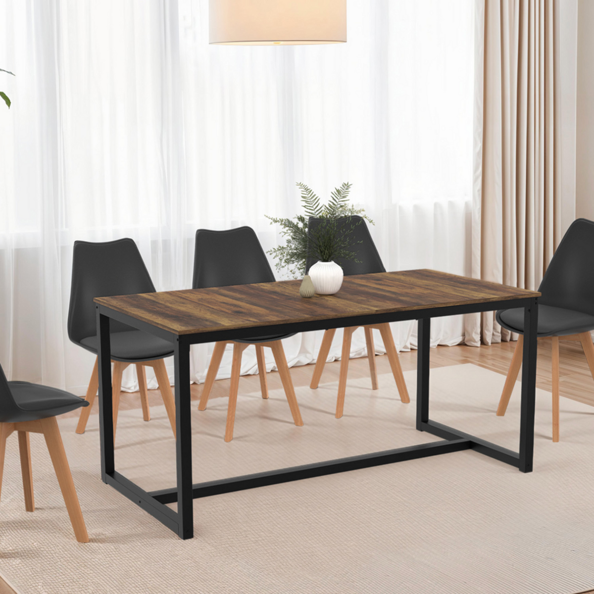 ID MARKET Table à manger extensible rectangle HAWKINS 6-10 personnes bois foncé 160-200 cm
