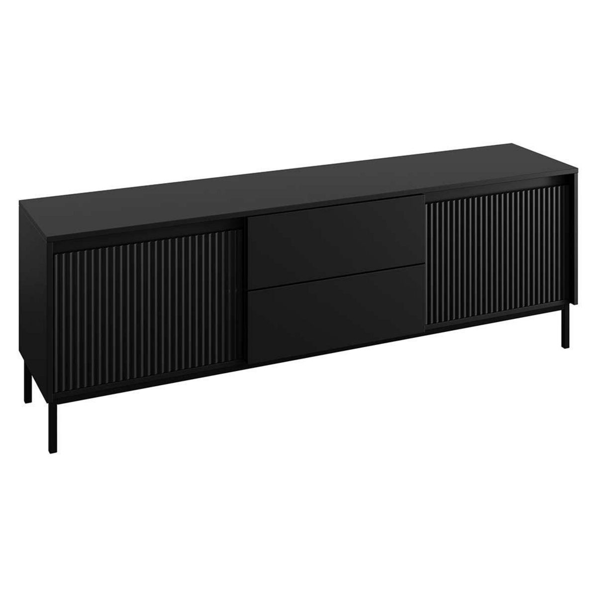 BEST MOBILIER Girona - meuble tv - noir - 2 portes et 2 tiroirs - 174 cm