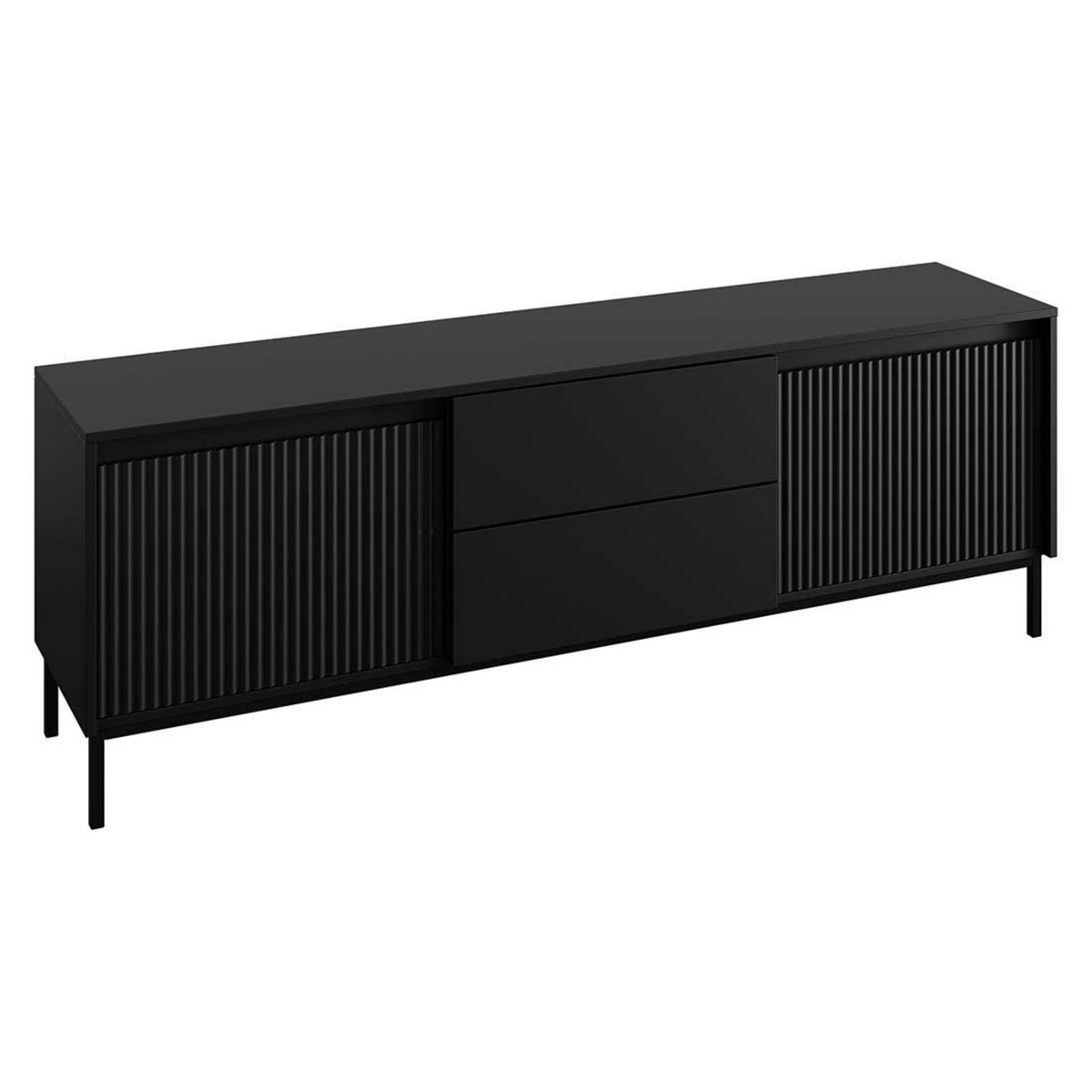BEST MOBILIER Girona - meuble tv - noir - 2 portes et 2 tiroirs - 174 cm
