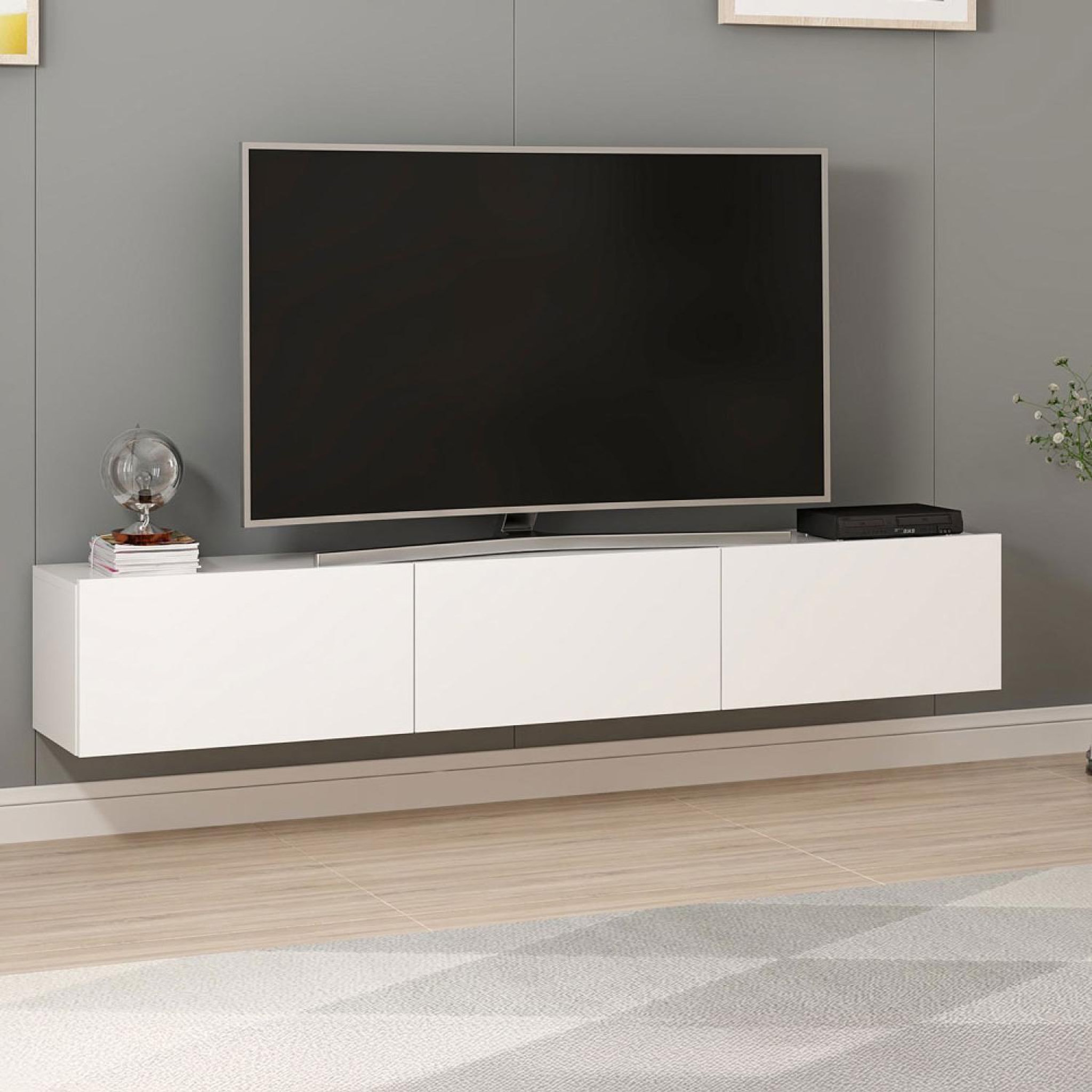 Voir la diapositive 6 : CONCEPT USINE Meuble tv suspendu avec placards blanc 180cm pary