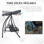 Voir la diapositive 4 : OUTSUNNY Balancelle de jardin convertible 3 places grand confort inclinaison toit réglable matelas fourni 2L x 1,25l x 1,7H m métal polyester noir anthracite