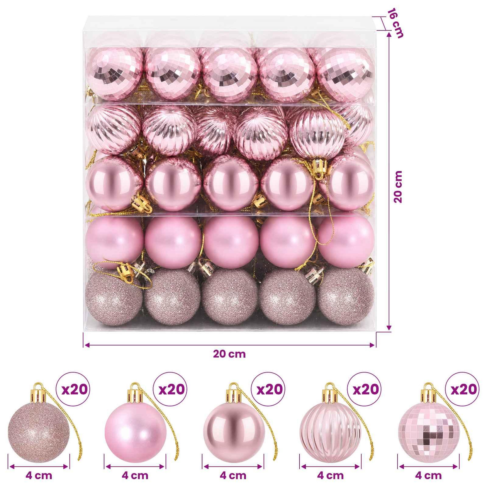 Voir la diapositive 3 : VIDAXL Ensemble de boules de Noël 100 pc Rose 4 cm Polystyrene