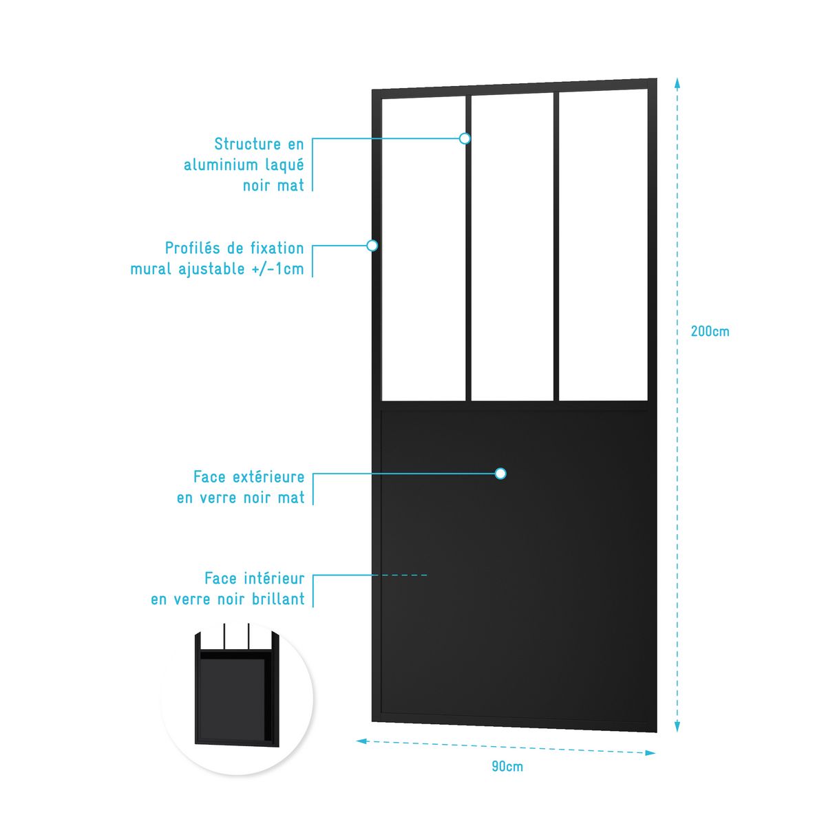 Aurlane Paroi de douche RETOUR PAROI FABRIK 90 X 200 cm