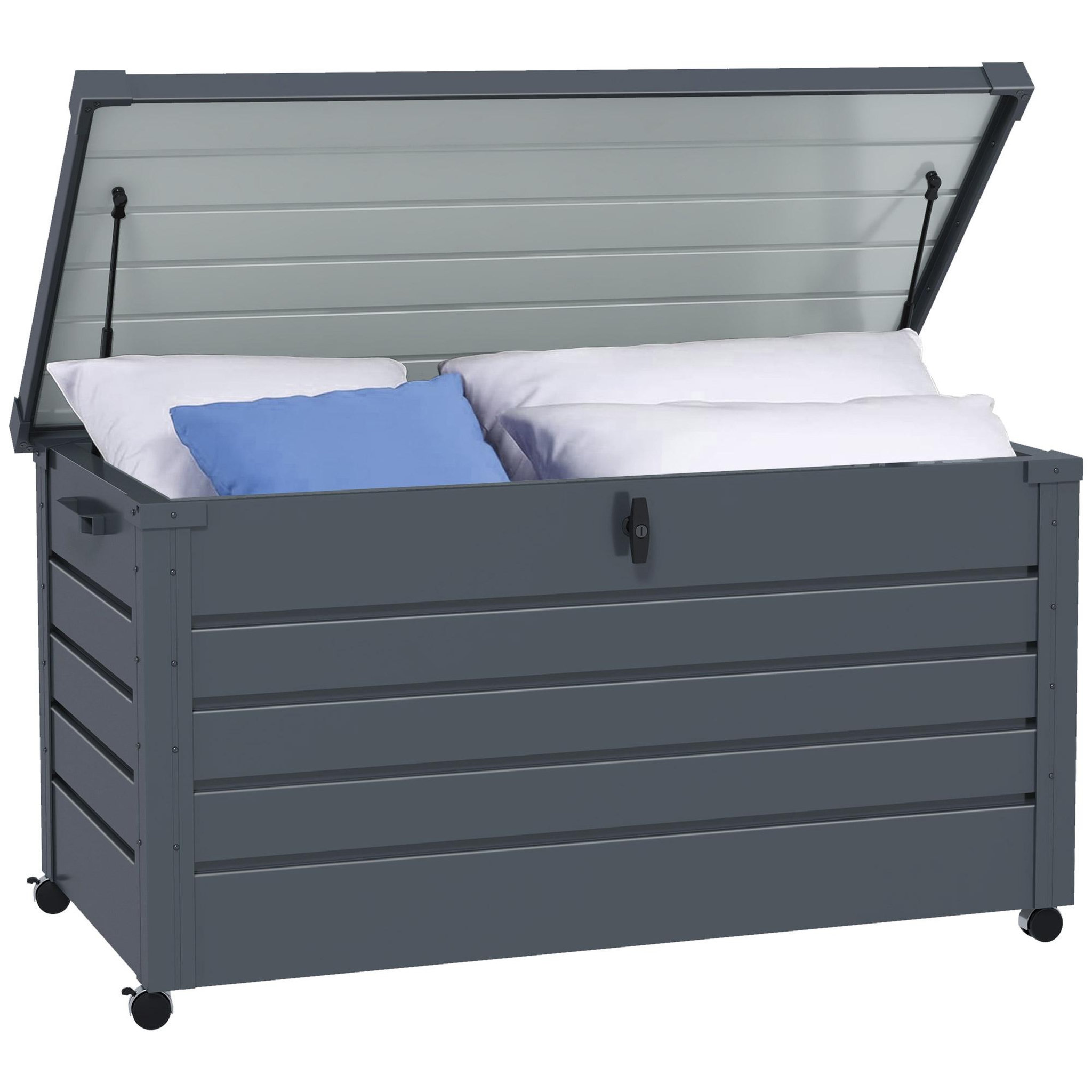 OUTSUNNY Coffre de jardin grande taille 311L verrouillable - roulettes, poignées, vérins gaz - acier anthracite