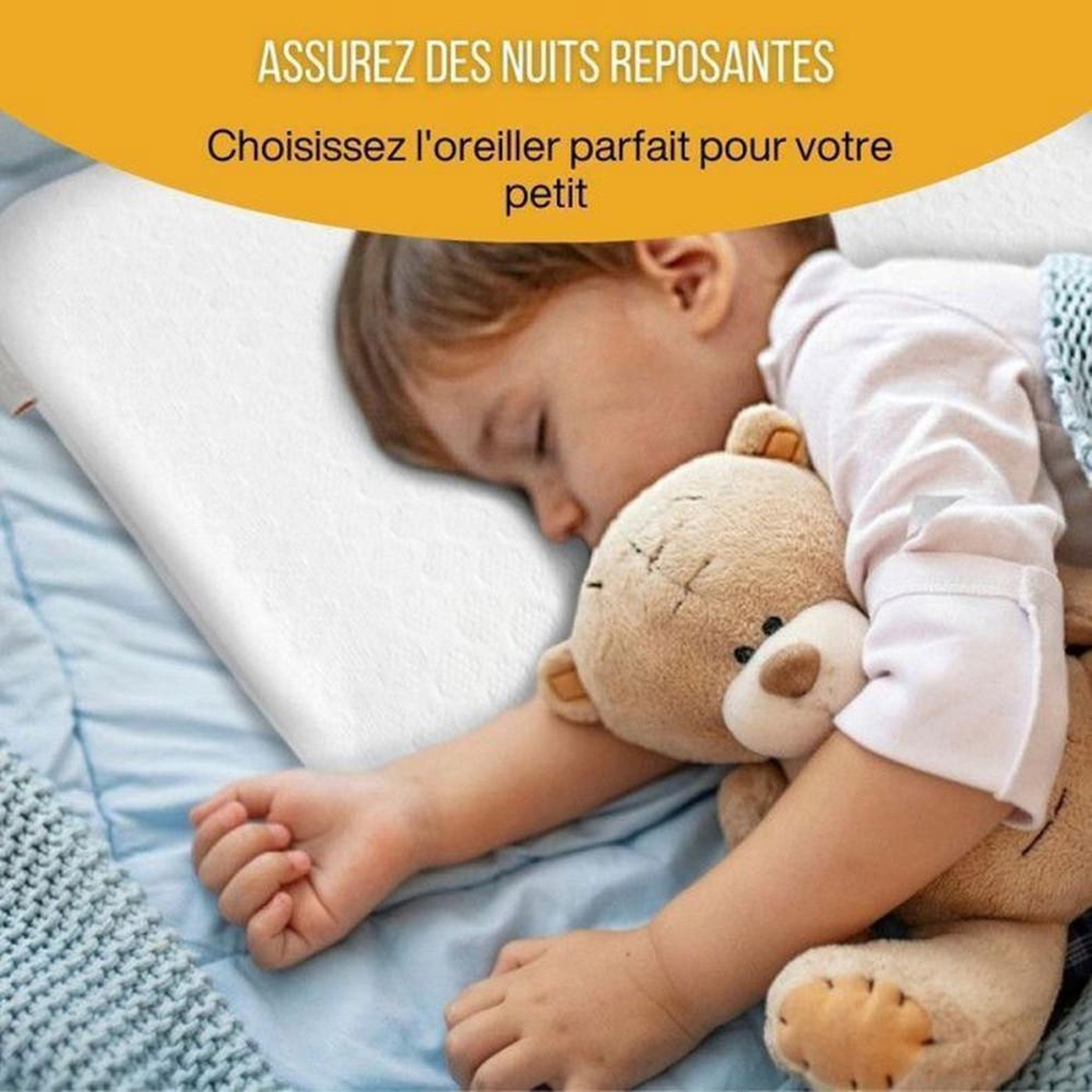 Voir la diapositive 4 : Oreiller enfant respirant bambou et mousse à mémoire de forme blanc 50 x 30 x 5,5 cm, hypoallergénique