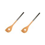 Fackelmann Ensemble de 2 Cuillères en bois biseautée avec un trou manche inox 34 cm Fackelmann Boissellerie