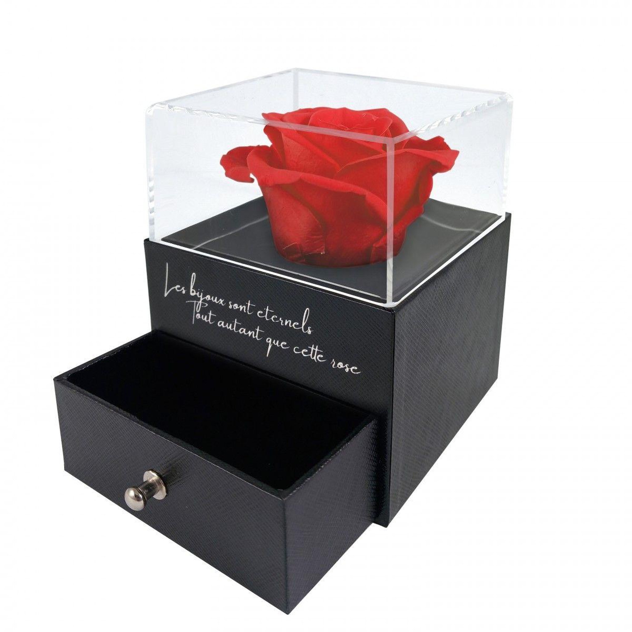 SC CRYSTAL Boite à bijoux décorée d'une rose éternelle - stabilisée rouge