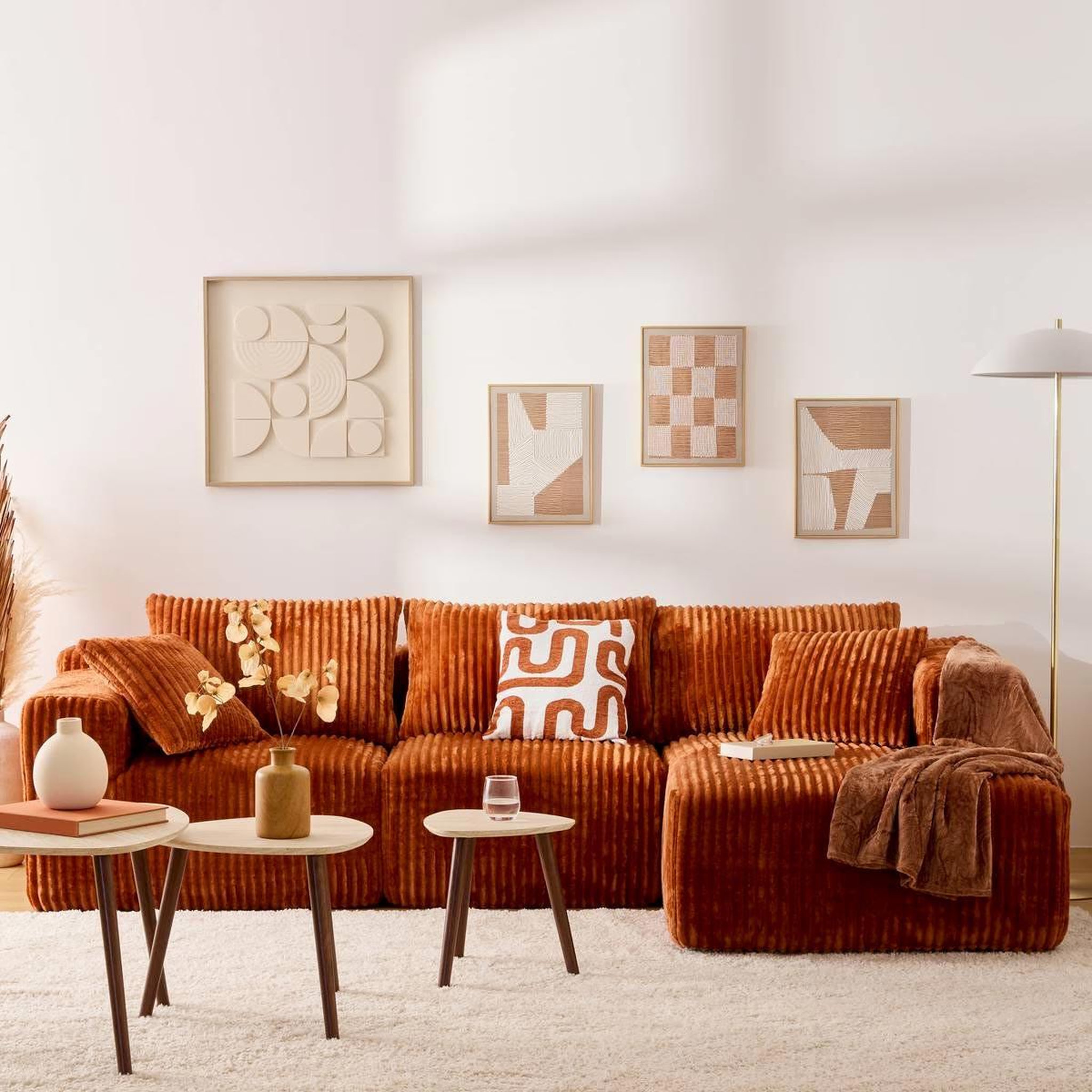 Voir la diapositive 4 : ATMOSPHERA Canapé d'angle côtelé  solka  254cm ambre
