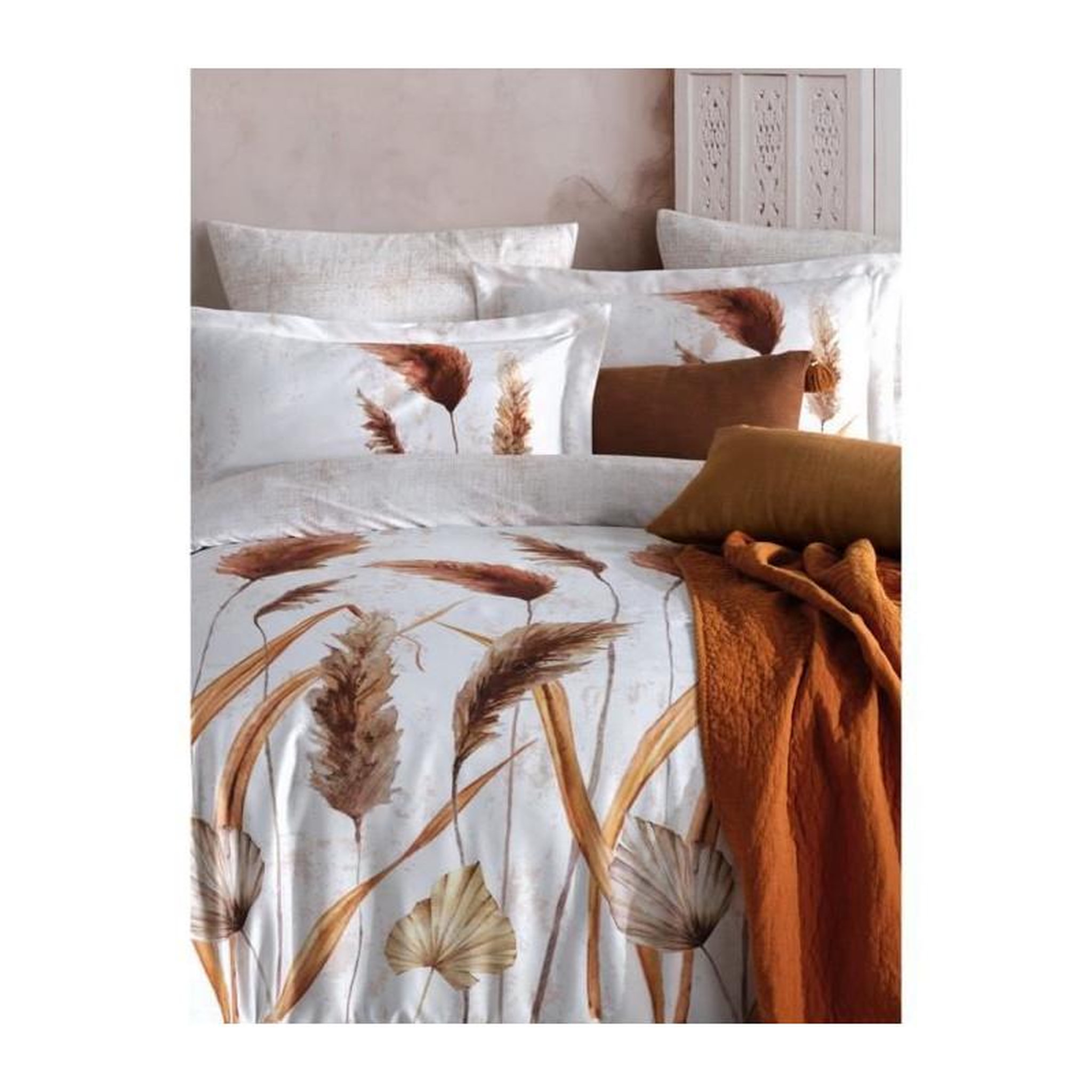 Voir la diapositive 4 : GENERIQUE Parure de lit - 182TRK63448 - 1 housse de couette 220 x 240 cm + 2 taies d'oreiller 60 x 60 cm - Satiné 100% coton - Blanc