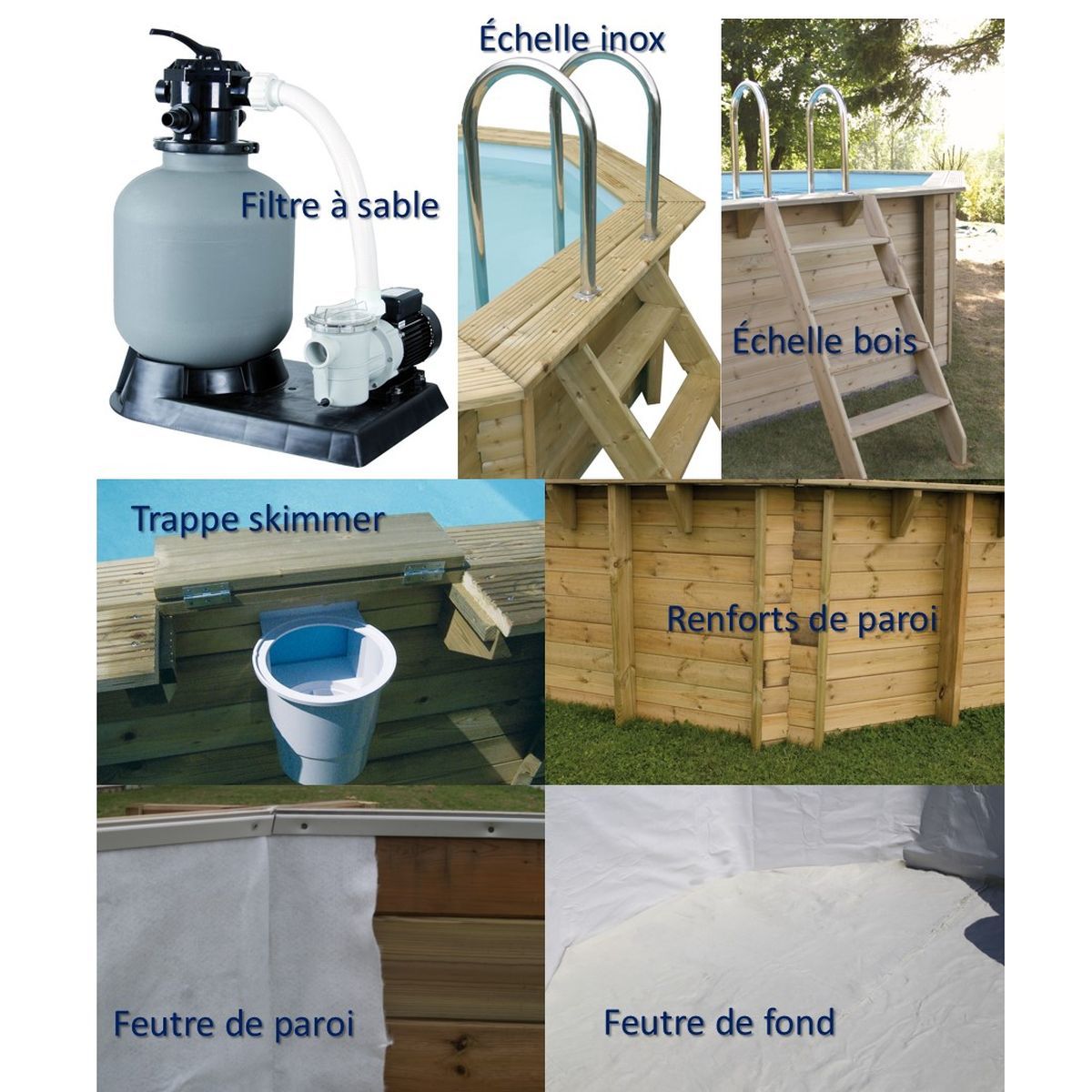 UBBINK Piscine bois Azura 400x750 - H130cm - Liner Bleu 