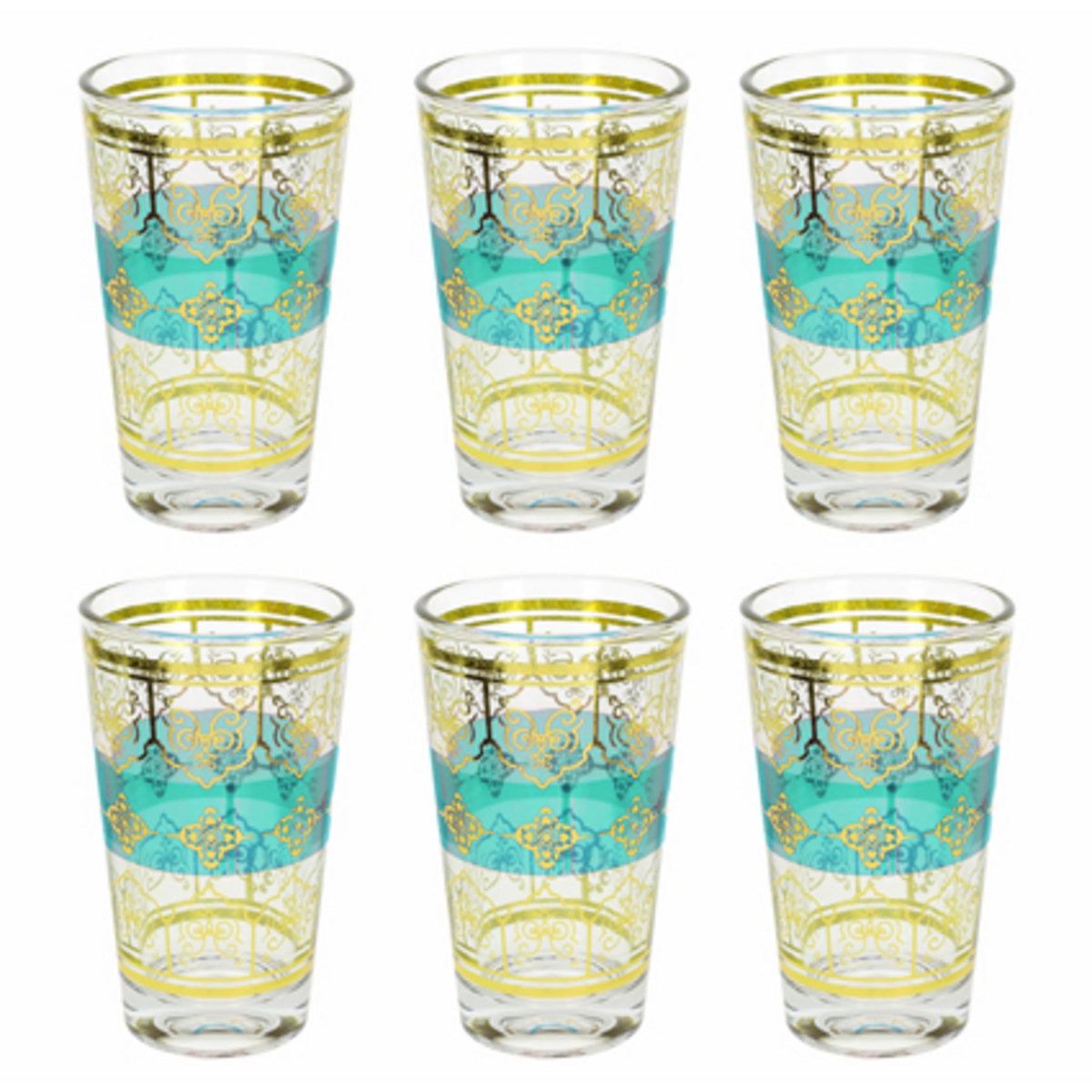 Set 6 verres thé 12.5 cl turquoise et or 