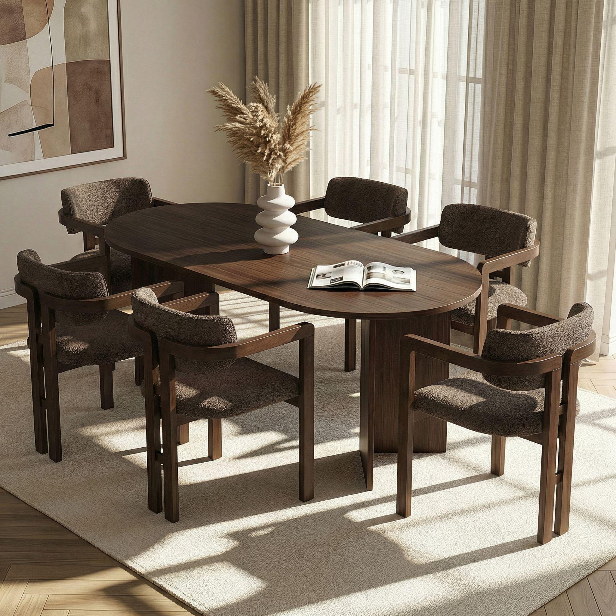 Voir la diapositive 2 : Habitat et Jardin Ensemble Table et Chaises (7 Pièces) en bois  Meridia 6  - 180 x 90 x 75 cm - Marron