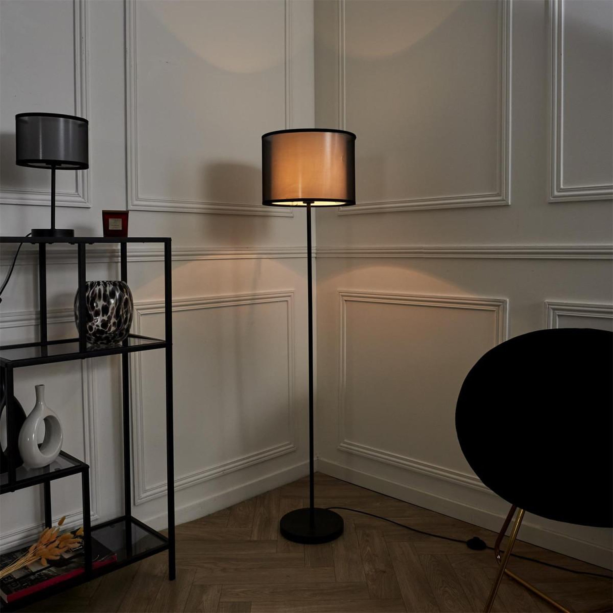Voir la diapositive 5 : The Home Deco Factory Lampadaire double abat-jour  floor  150cm noir