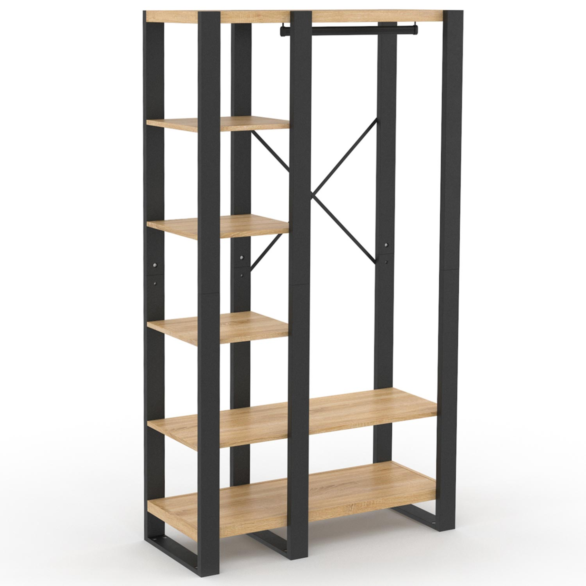 Voir la diapositive 4 : ID MARKET Dressing penderie étagère ONYX bois et noir
