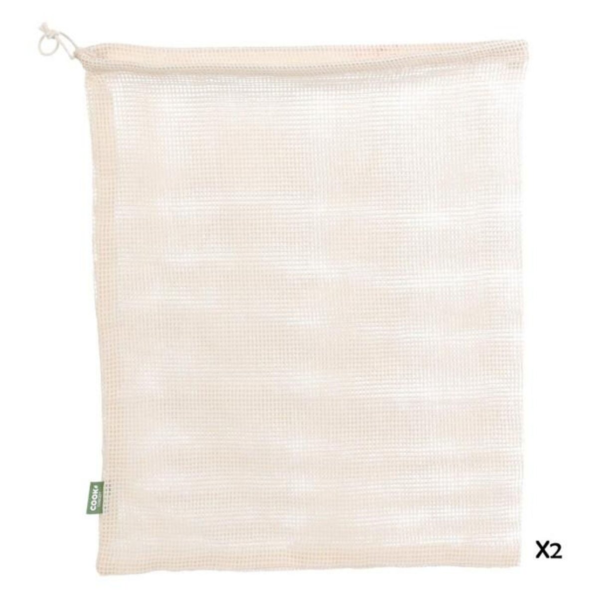 Paris Prix Lot de 2 Sacs Coton  Fruits Légumes  38cm Blanc