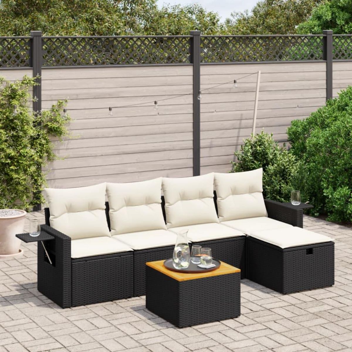 VIDAXL Salon de jardin 6 pcs avec coussins noir resine tressee