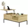 HOMCOM Table basse relevable style bohème chic - 2 tiroirs, compartiment - aspect cannage rotin PVC panneaux aspect bois clair