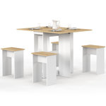 ID MARKET Ensemble table console pliable EDI 2-4 personnes bois blanc et plateau façon hêtre avec 4 tabourets