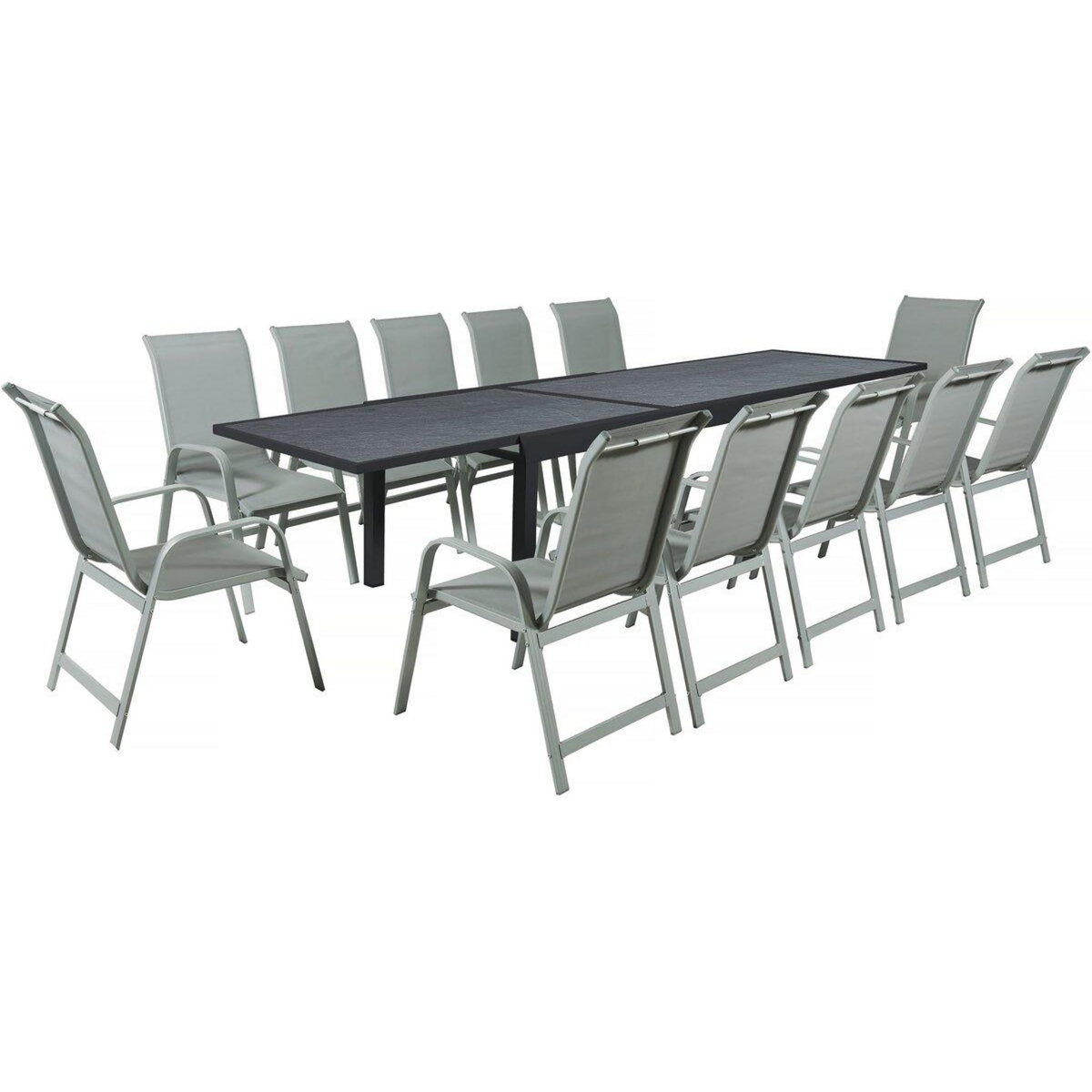 Habitat et Jardin Salon de jardin repas  Lagos  - 200/320 x 105 x 76 cm - 12 chaises - Gris clair