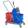 HOMCOM Chariot de lavage chariot de nettoyage professionnel presse à mâchoire 2 seaux 25 L 73L x 45l x 92H cm plastique gris bleu rouge