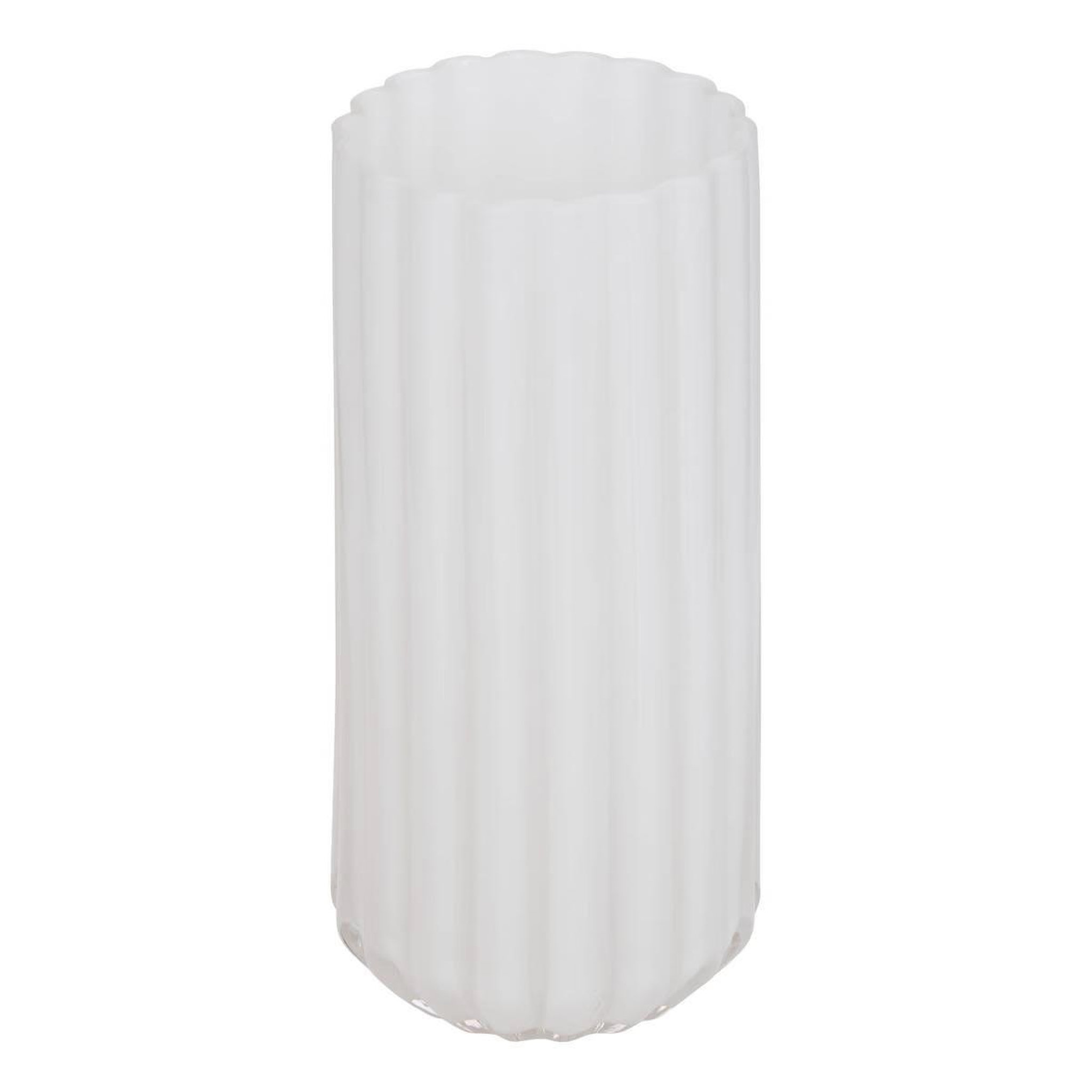 ATMOSPHERA Vase strié en verre  fleur de rose  28cm blanc