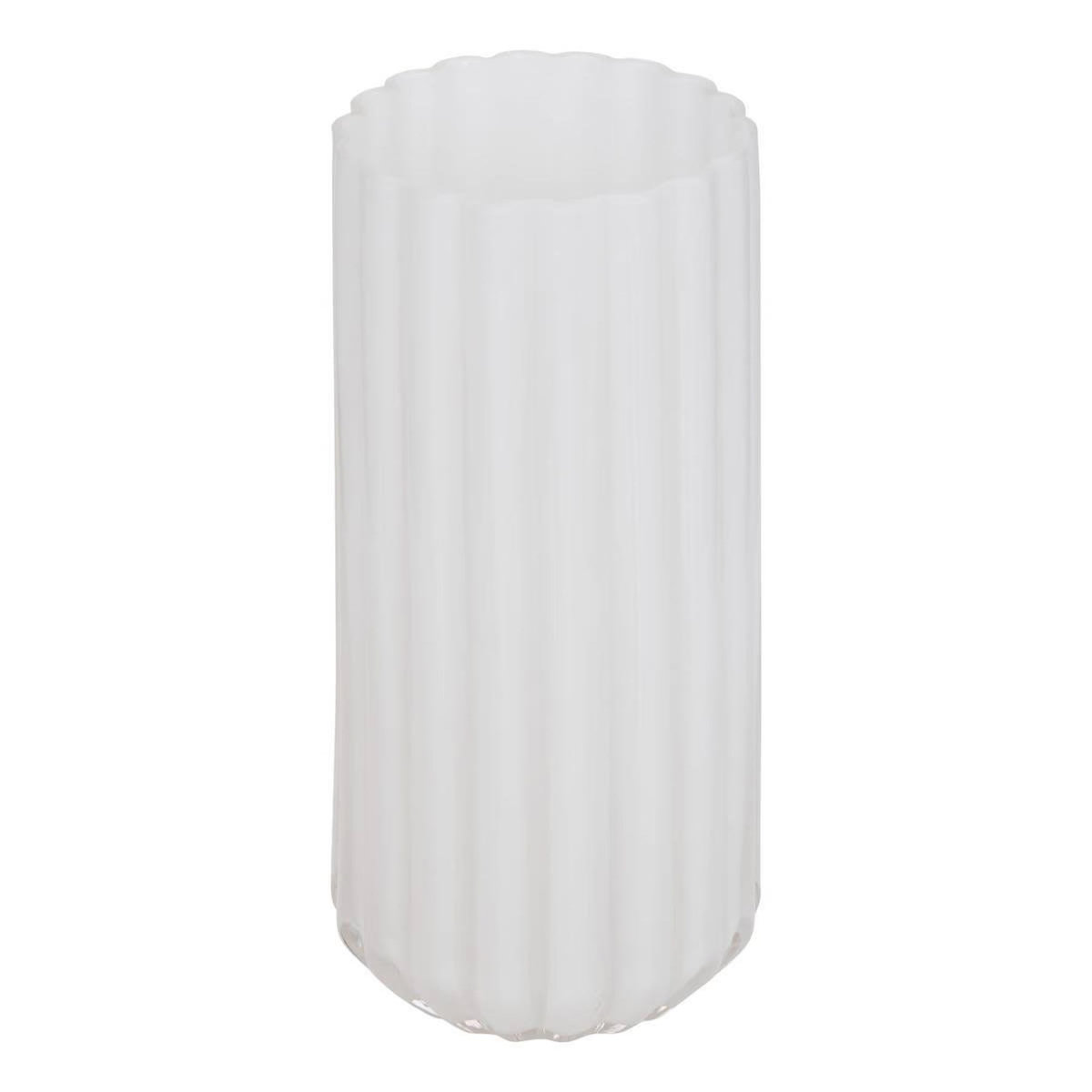 ATMOSPHERA Vase Strié en Verre  Fleur de Rose  28cm Blanc