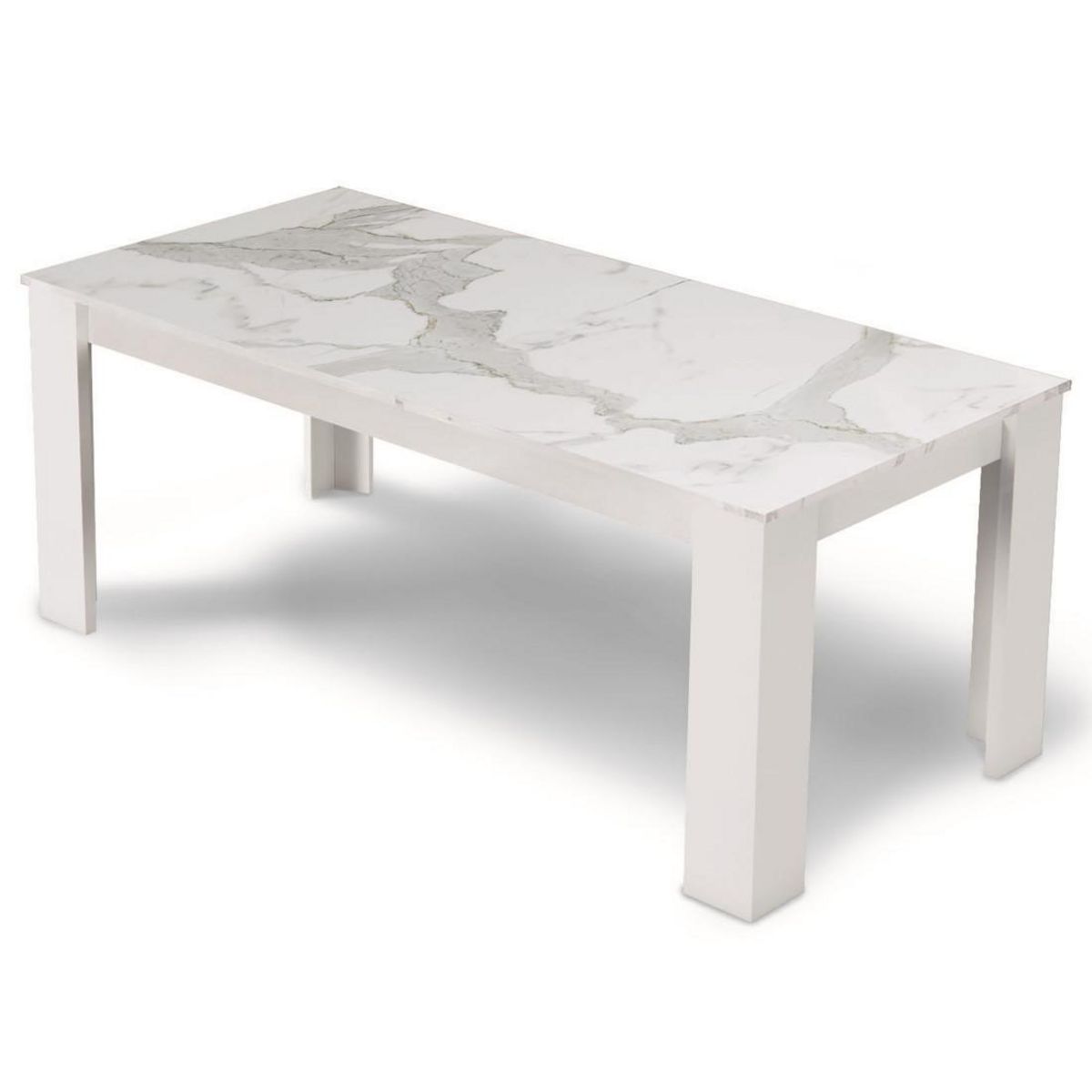 BEST MOBILIER Amaury - table à manger - blanc - plateau effet marbre - 4 à 6 personnes