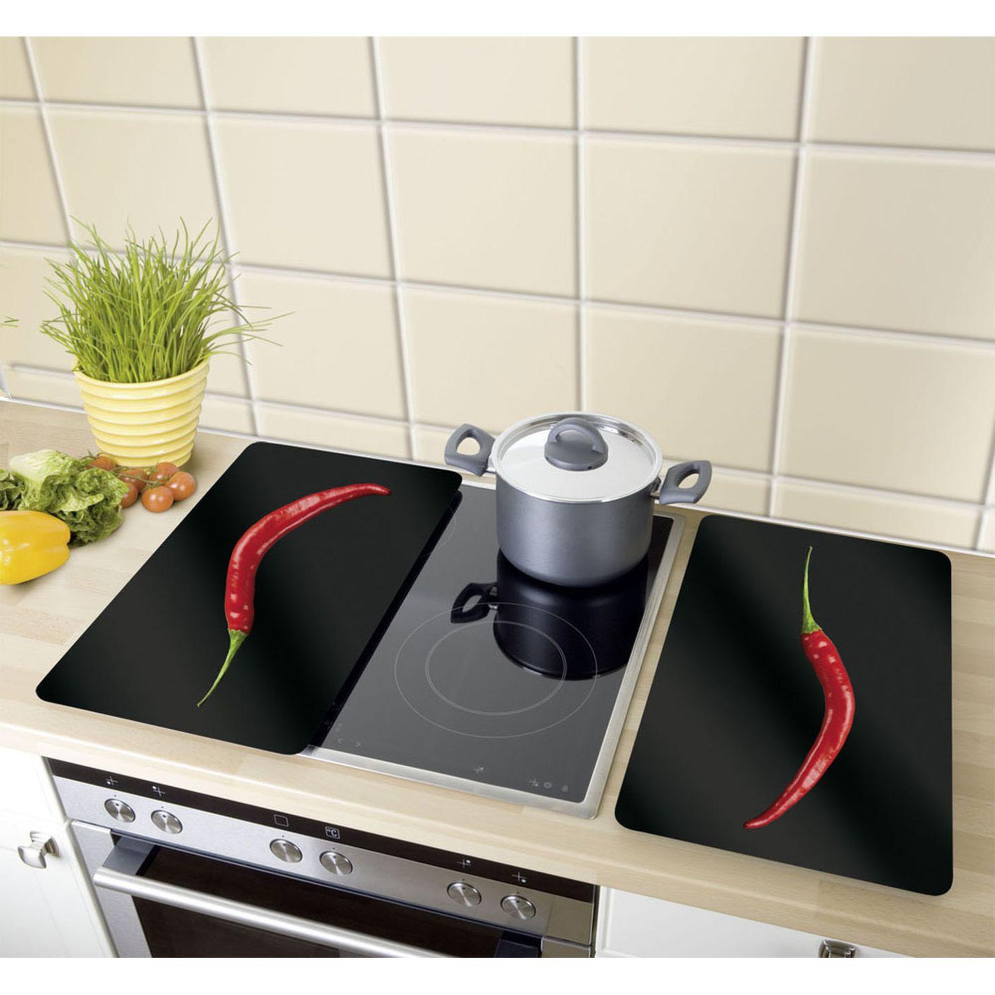 Voir la diapositive 3 : Wenko 2 Couvres plaques universelle Peperoni - L. 52 x l. 30 cm - Noir