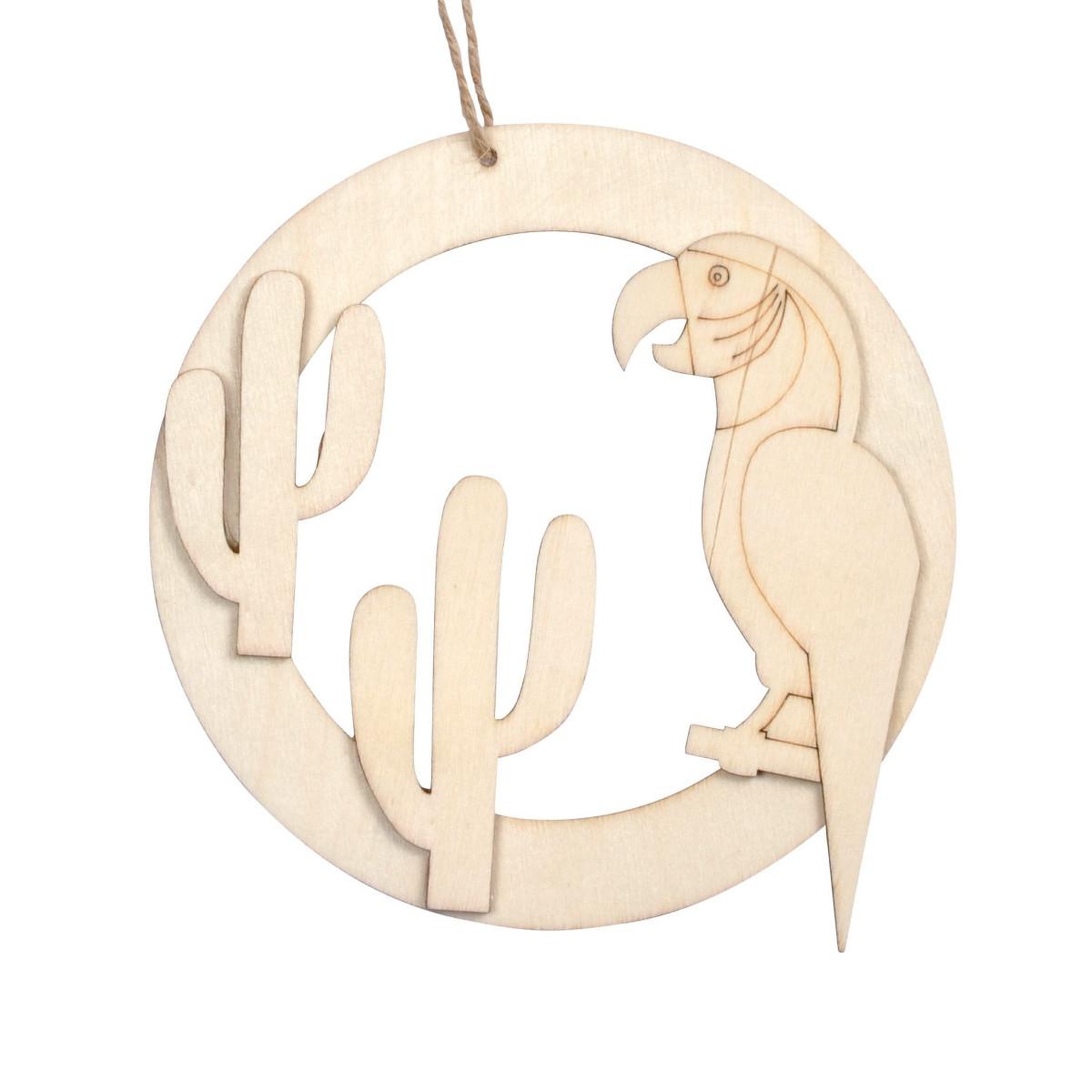 HOMEA Décoration en Bois  Cactus & Perroquet  14cm Naturel