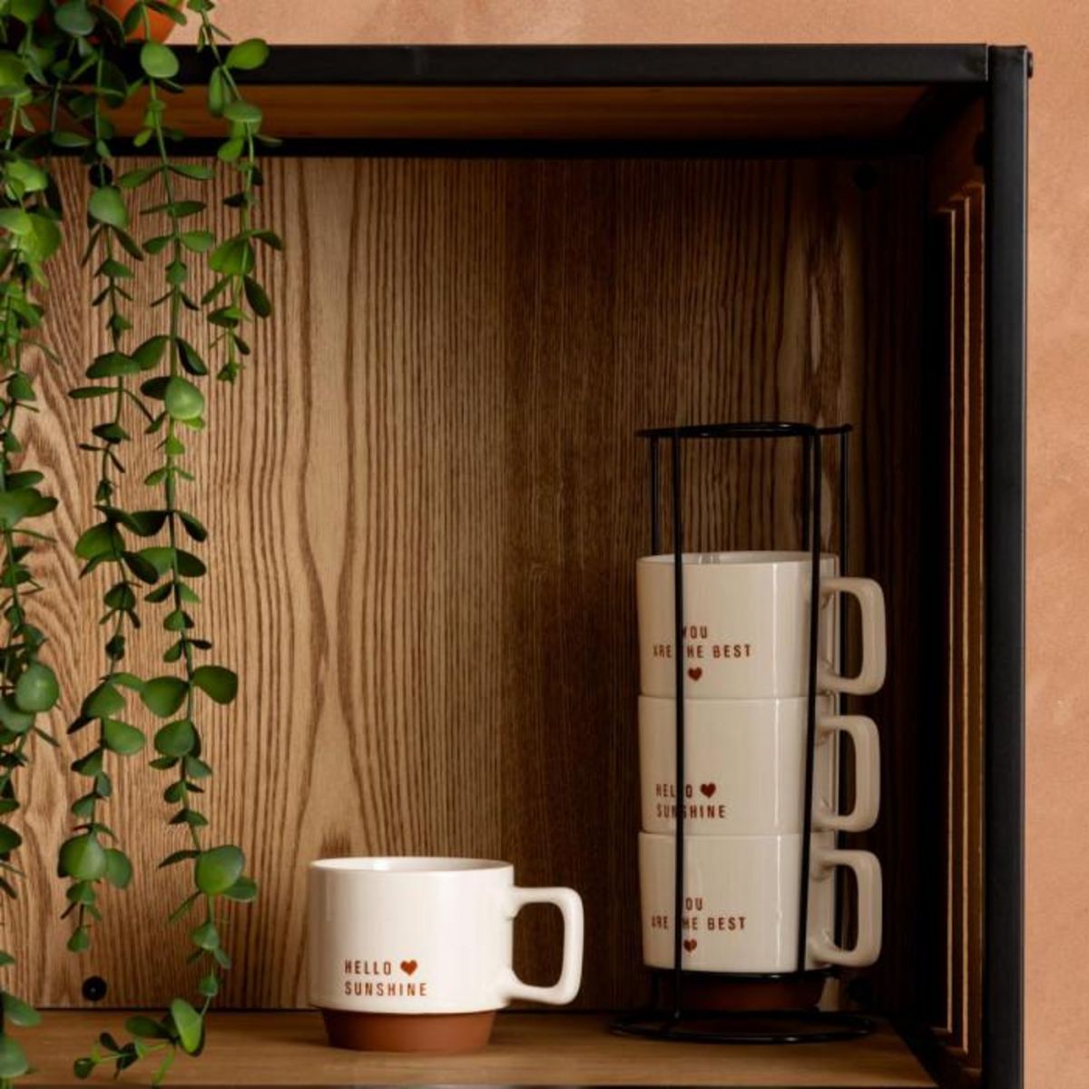 SECRET DE GOURMET Lot de 4 Mugs sur Rack  Hello  30cl Blanc