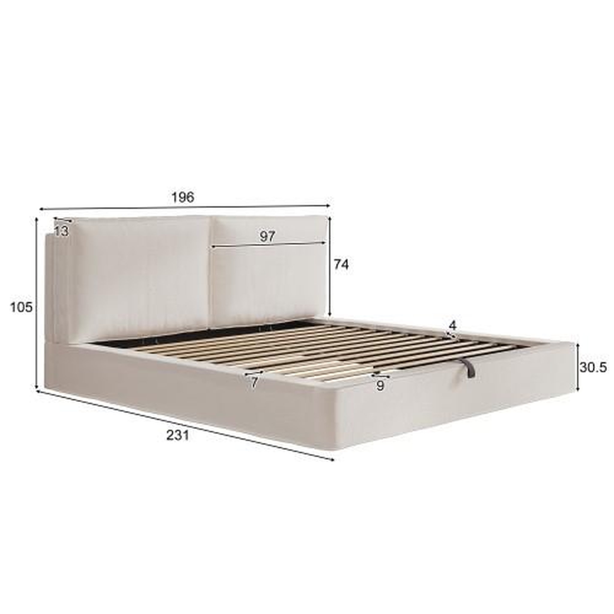 Voir la diapositive 3 : MERAX Lit coffre 180x200 cm avec rangement hydraulique, tête de lit rembourrée bouclé blanc