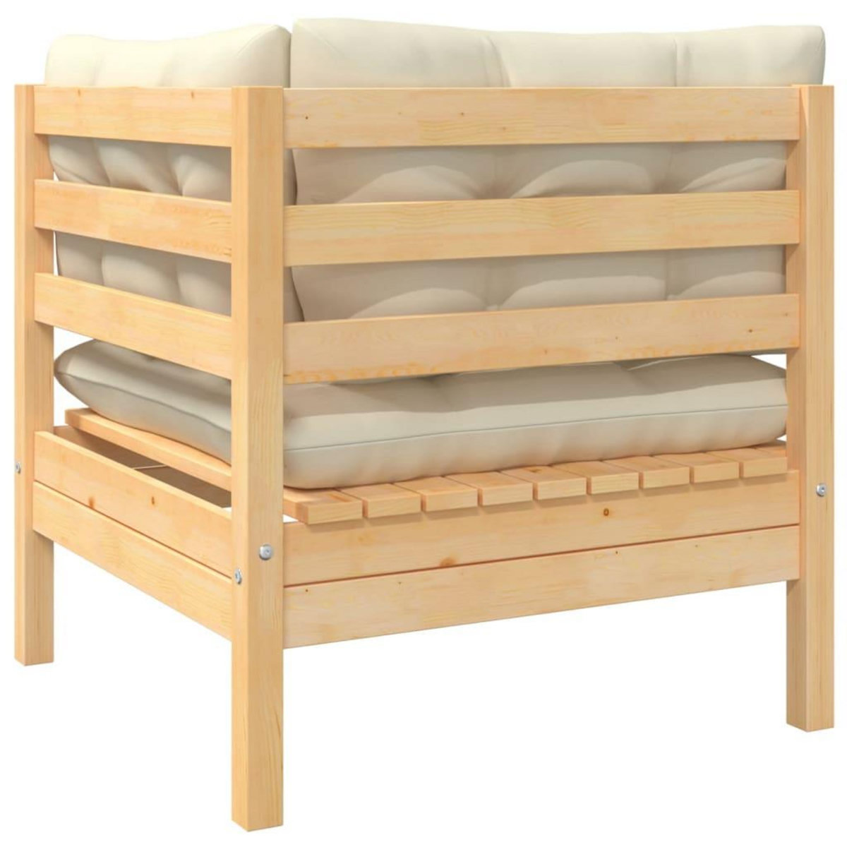 VIDAXL Canape d'angle de jardin avec coussins creme Bois de pin massif