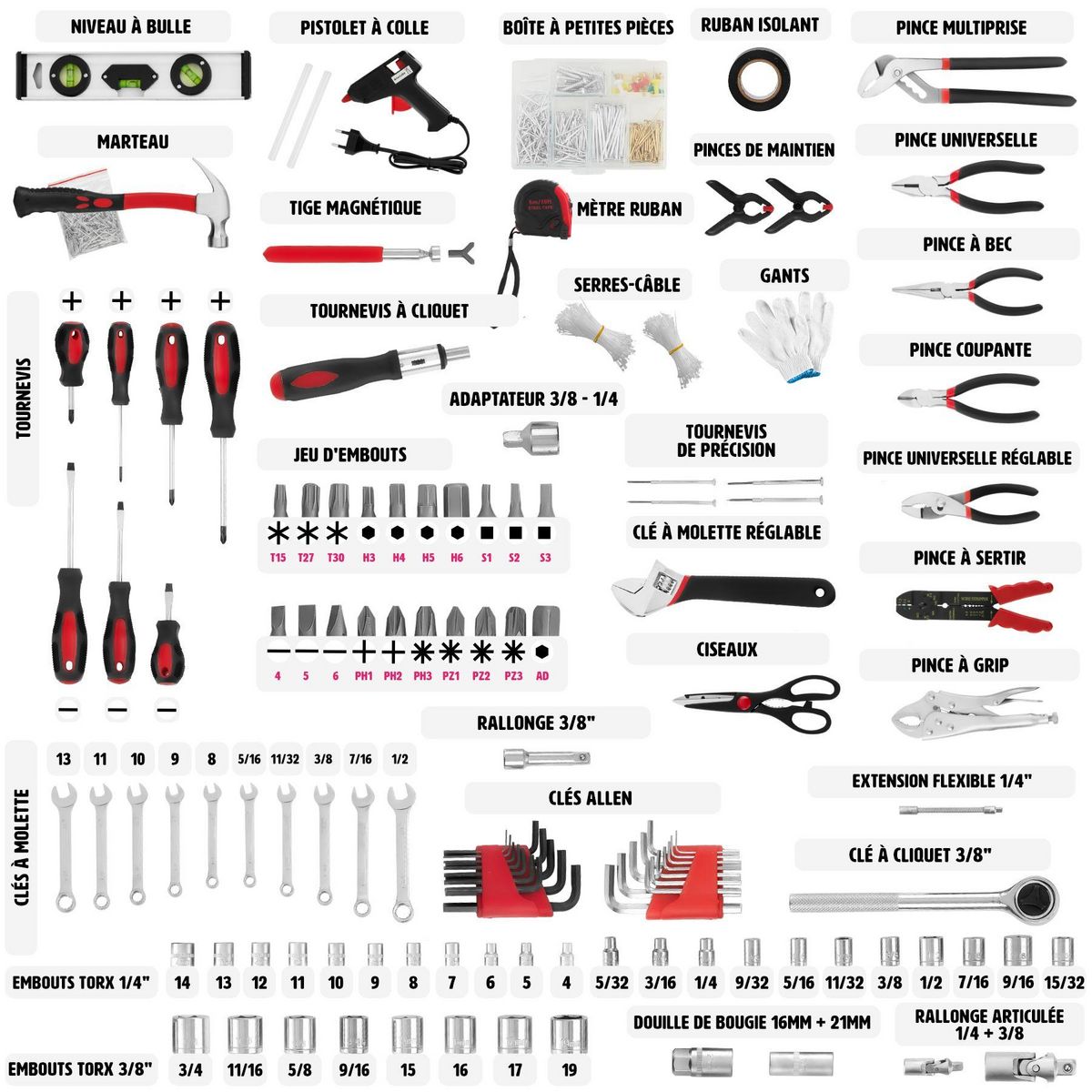 tectake Caisse à outils 799 pièces noir