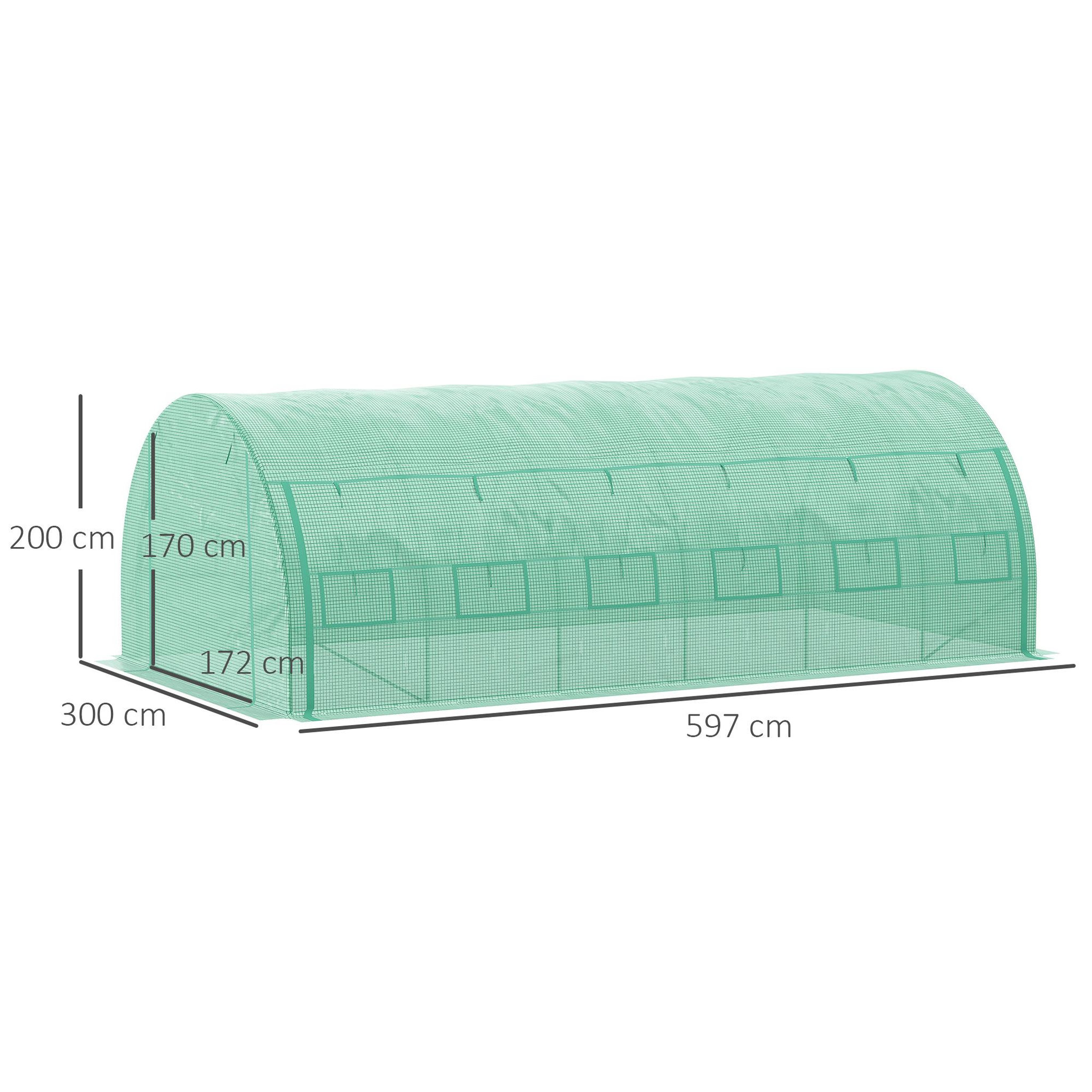 Voir la diapositive 3 : OUTSUNNY Serre de jardin 18 m² porte parois latérales zippées enroulables 8 fenêtres acier PE haute densité vert