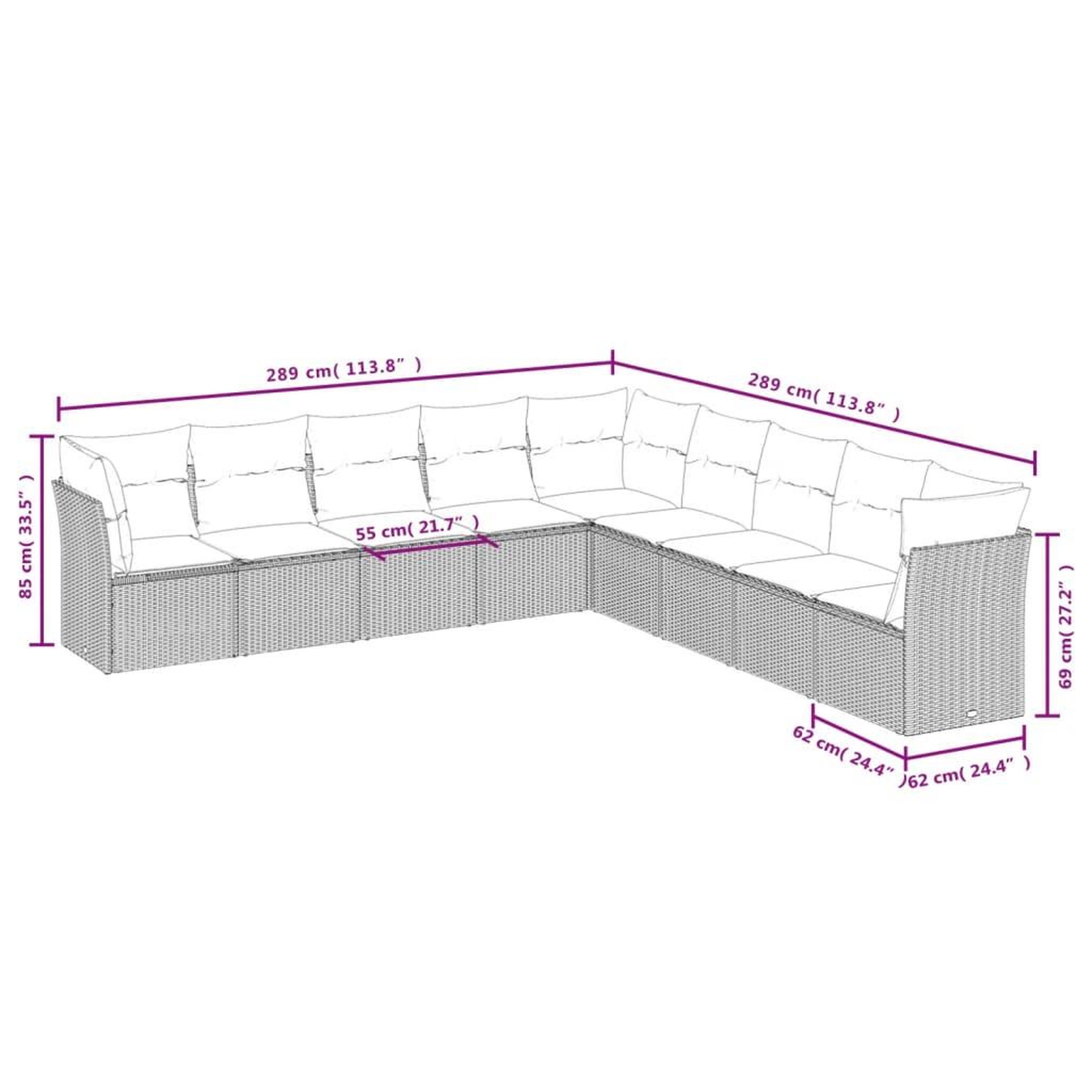 Voir la diapositive 3 : VIDAXL Salon de jardin 9 pcs avec coussins gris clair resine tressee