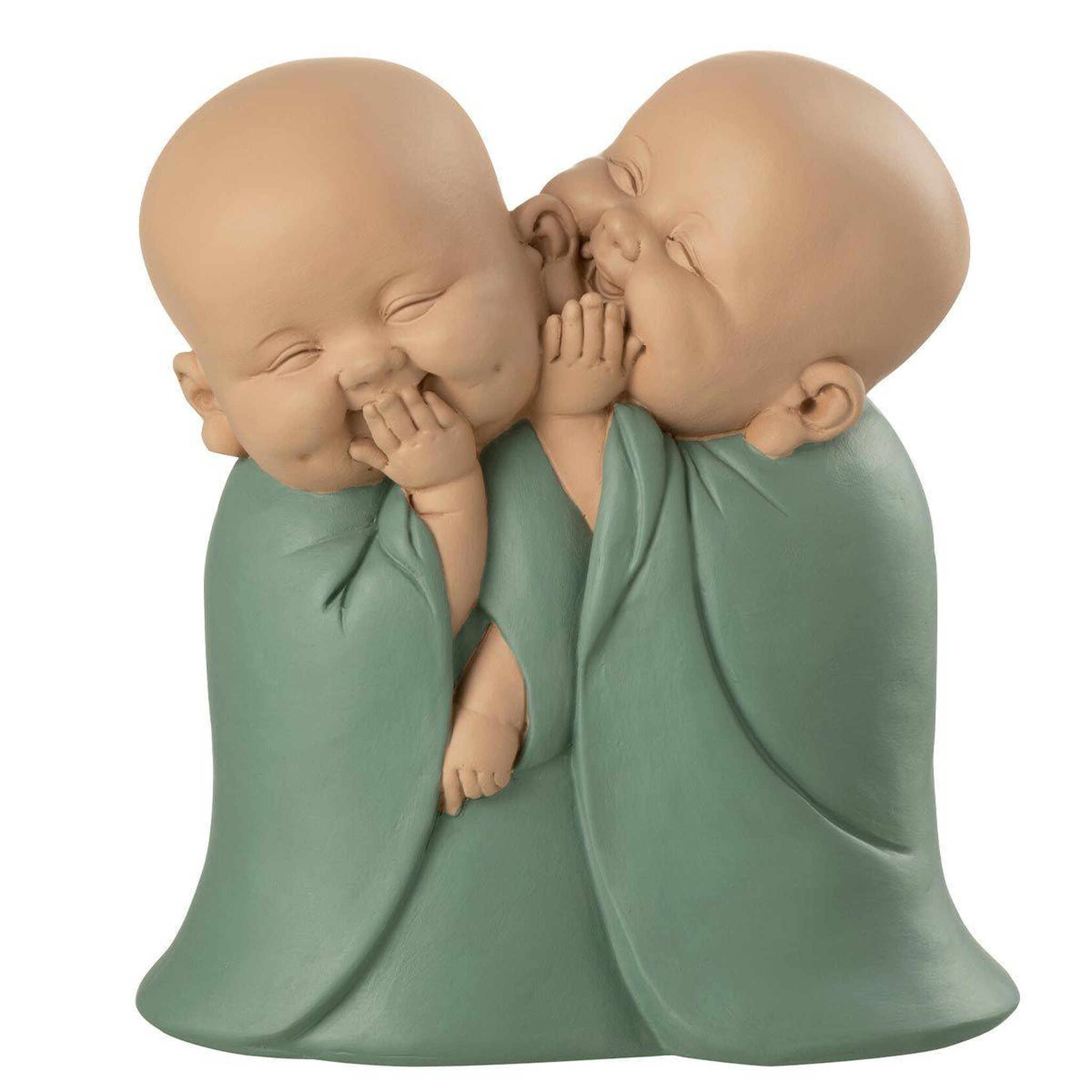 J-LINE Statuette déco  2 moines  17cm vert