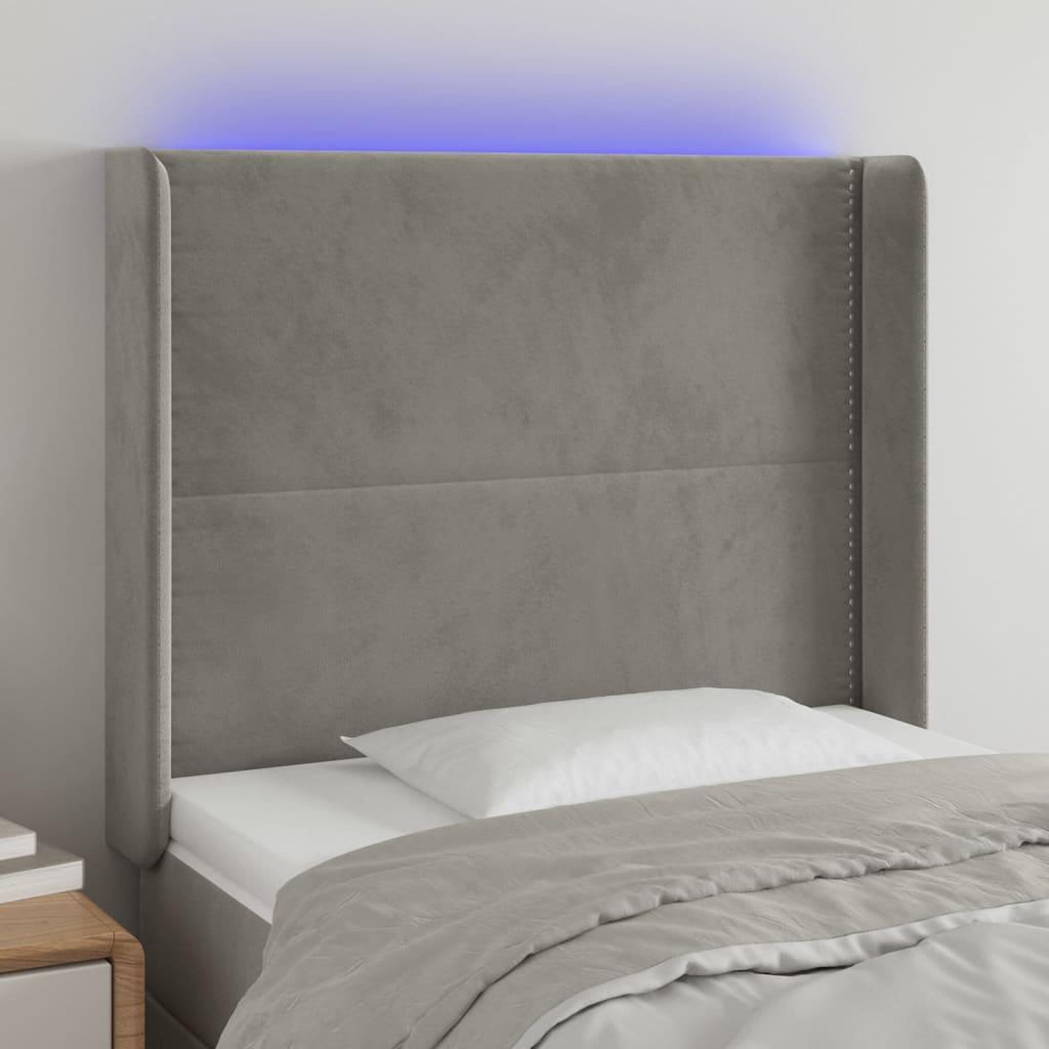 Voir la diapositive 1 : VIDAXL Tete de lit a LED Gris clair 93x16x118/128 cm Velours